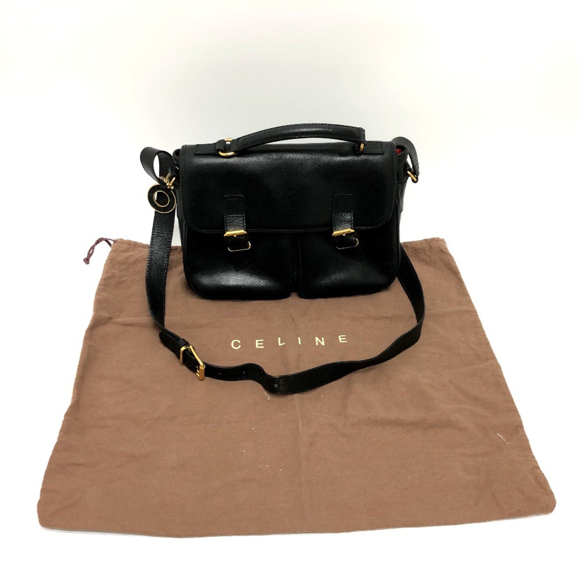 Celine CELINE Double pocket 2WAY bag Shoulder Bag Black GoldHardware Size ONE SIZE - 18 Thumbnail