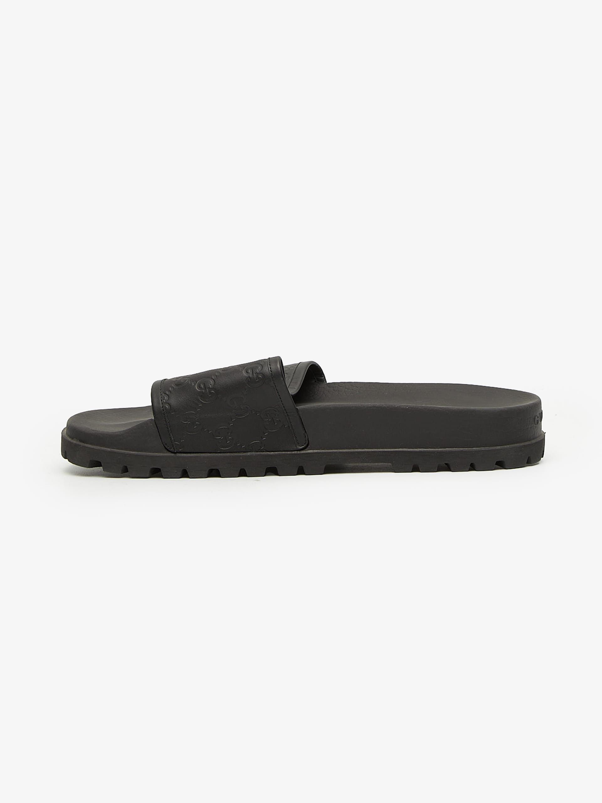Gucci Black Monogram Embossed Leather Sandals Size US 13 / EU 46 - 3 Thumbnail