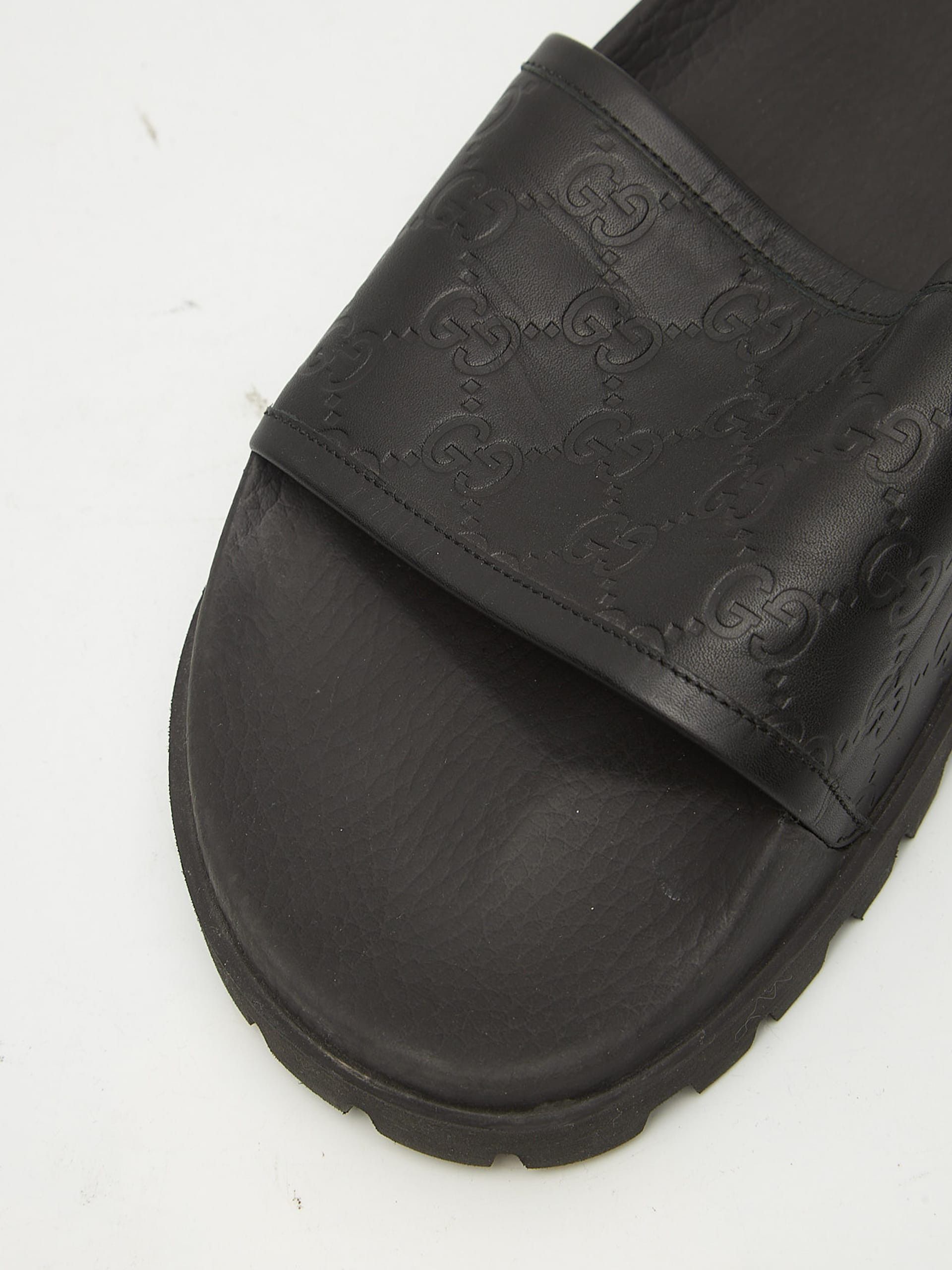 Gucci Black Monogram Embossed Leather Sandals Size US 13 / EU 46 - 4 Thumbnail