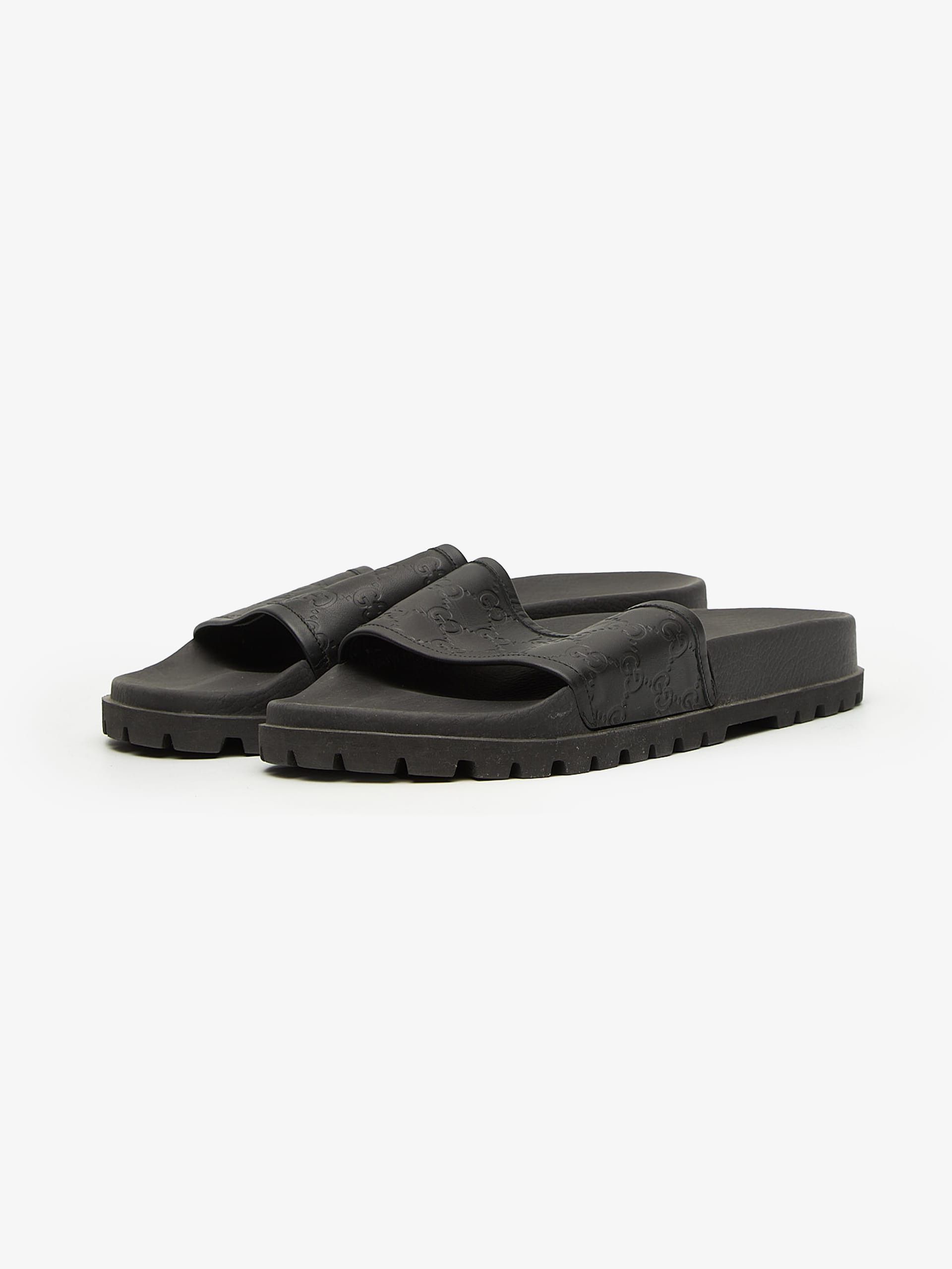 Gucci Black Monogram Embossed Leather Sandals Size US 13 / EU 46 - 2 Thumbnail