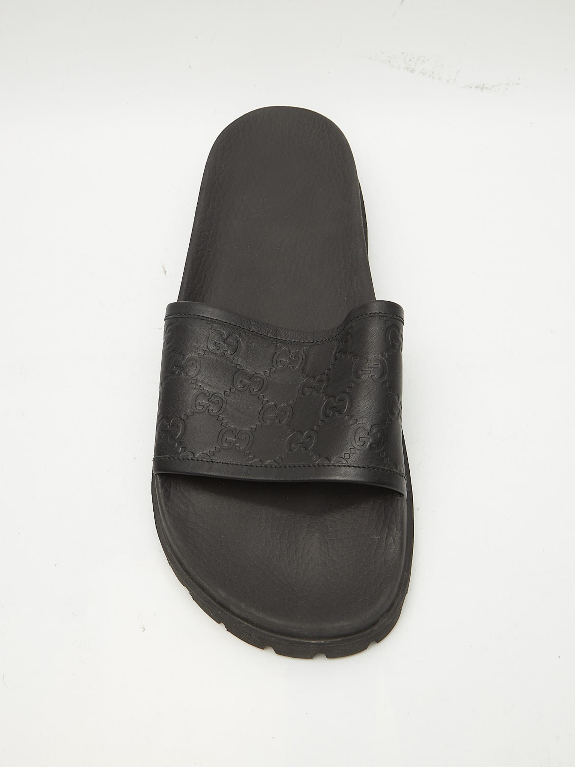 Gucci Black Monogram Embossed Leather Sandals Size US 13 / EU 46 - 5 Thumbnail