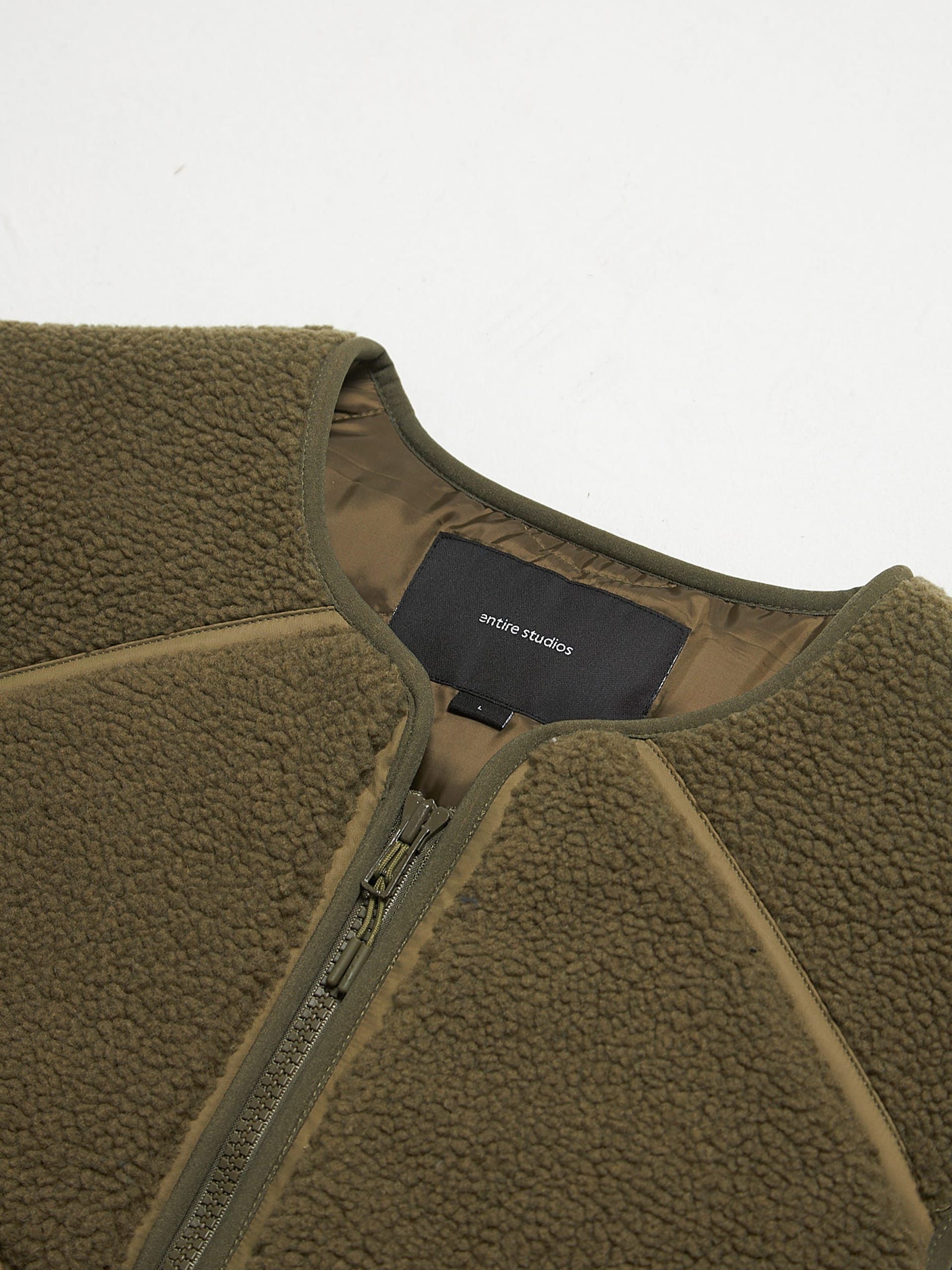 Entire Studios Khaki Quilted Zipped Fleece Polyester Vest Size US L / EU 52-54 / 3 - 3 Thumbnail