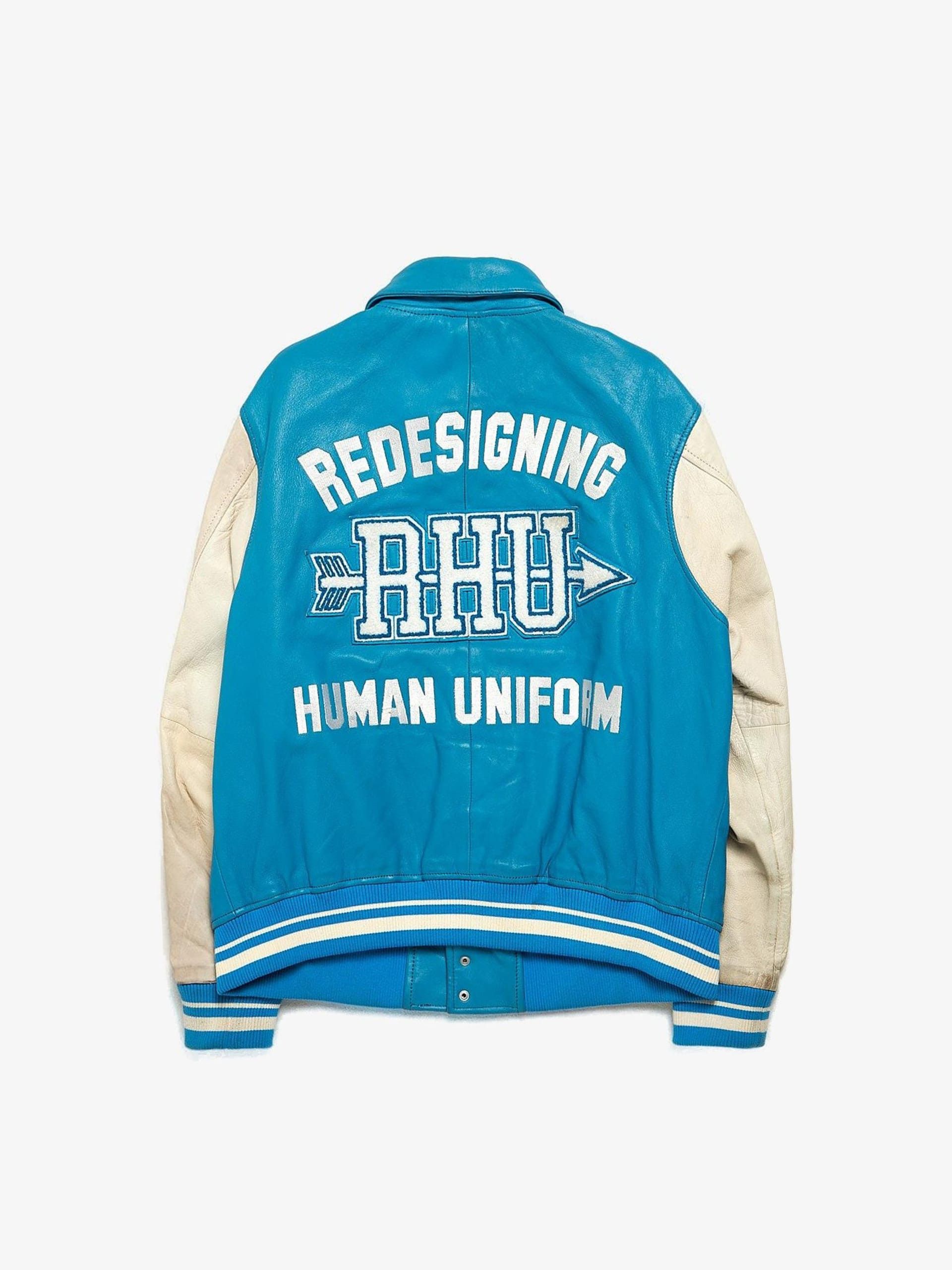 Rhude x Zara Milk and Blue Patched Sheep Leather Varsity Jacket Grailed