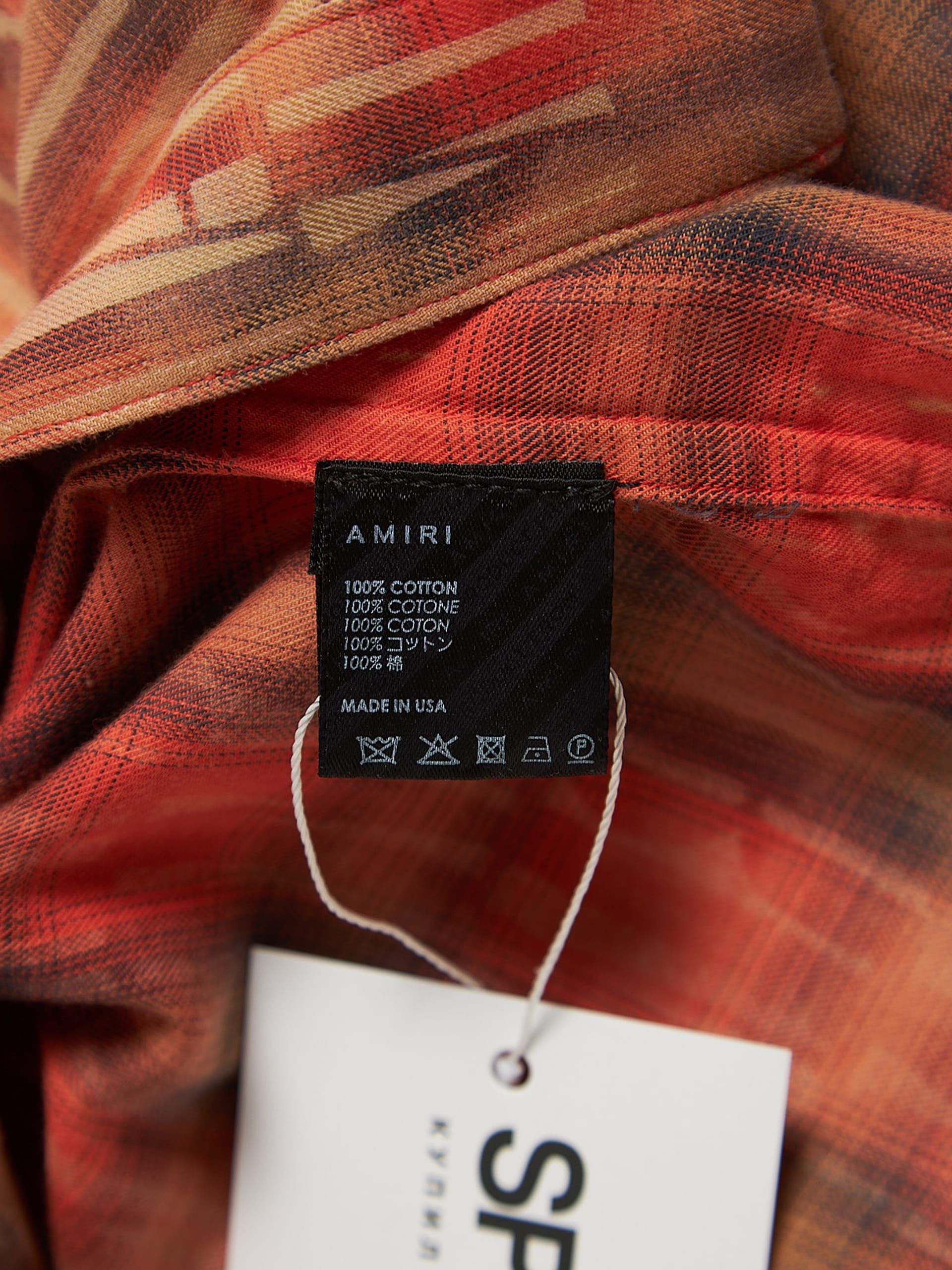 Amiri Orange Checkered Back Logo Embroidered Raw Edge Overshirt Size US L / EU 52-54 / 3 - 4 Thumbnail