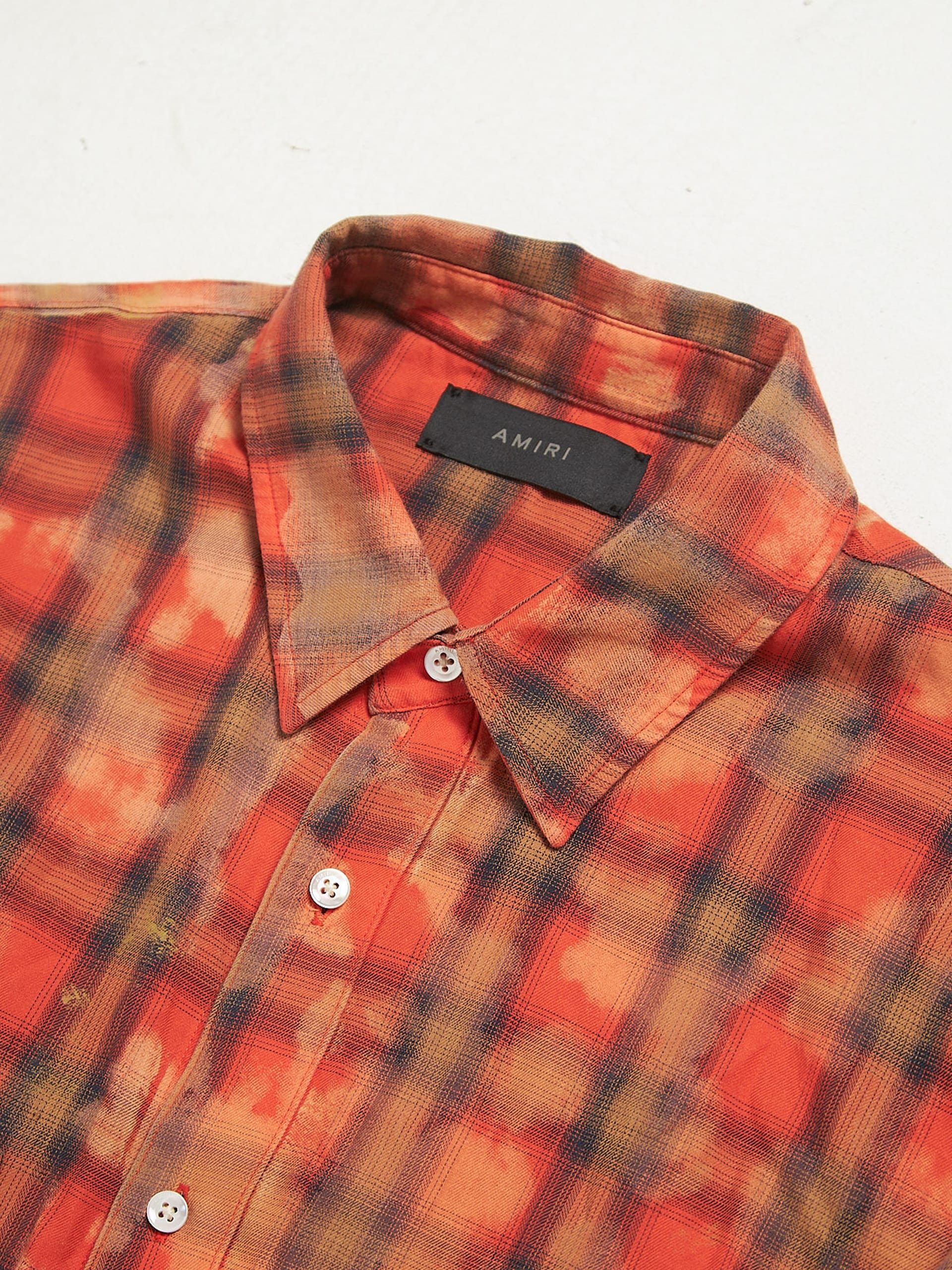Amiri Orange Checkered Back Logo Embroidered Raw Edge Overshirt Size US L / EU 52-54 / 3 - 3 Thumbnail