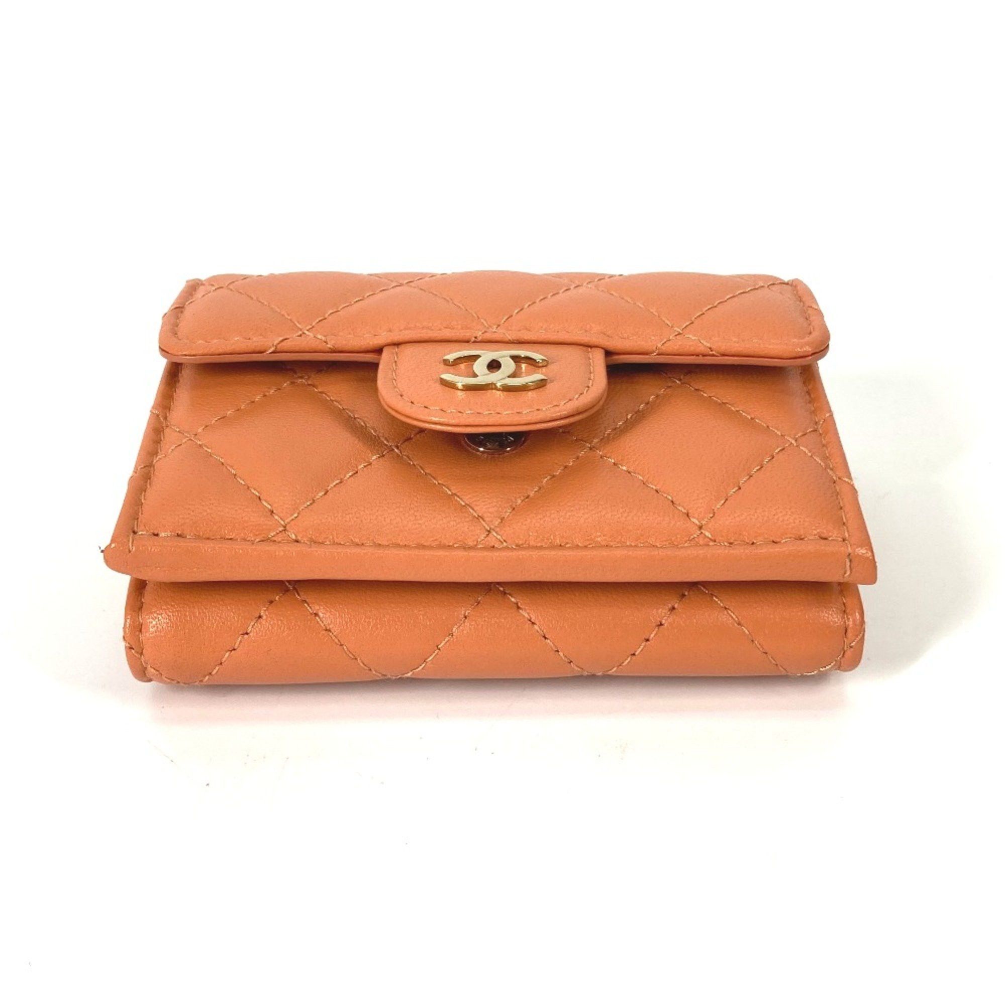 Chanel Chanel AP0230 CC Mark Compact wallet Trifold wallet Orange GoldHardware Size ONE SIZE - 4 Thumbnail