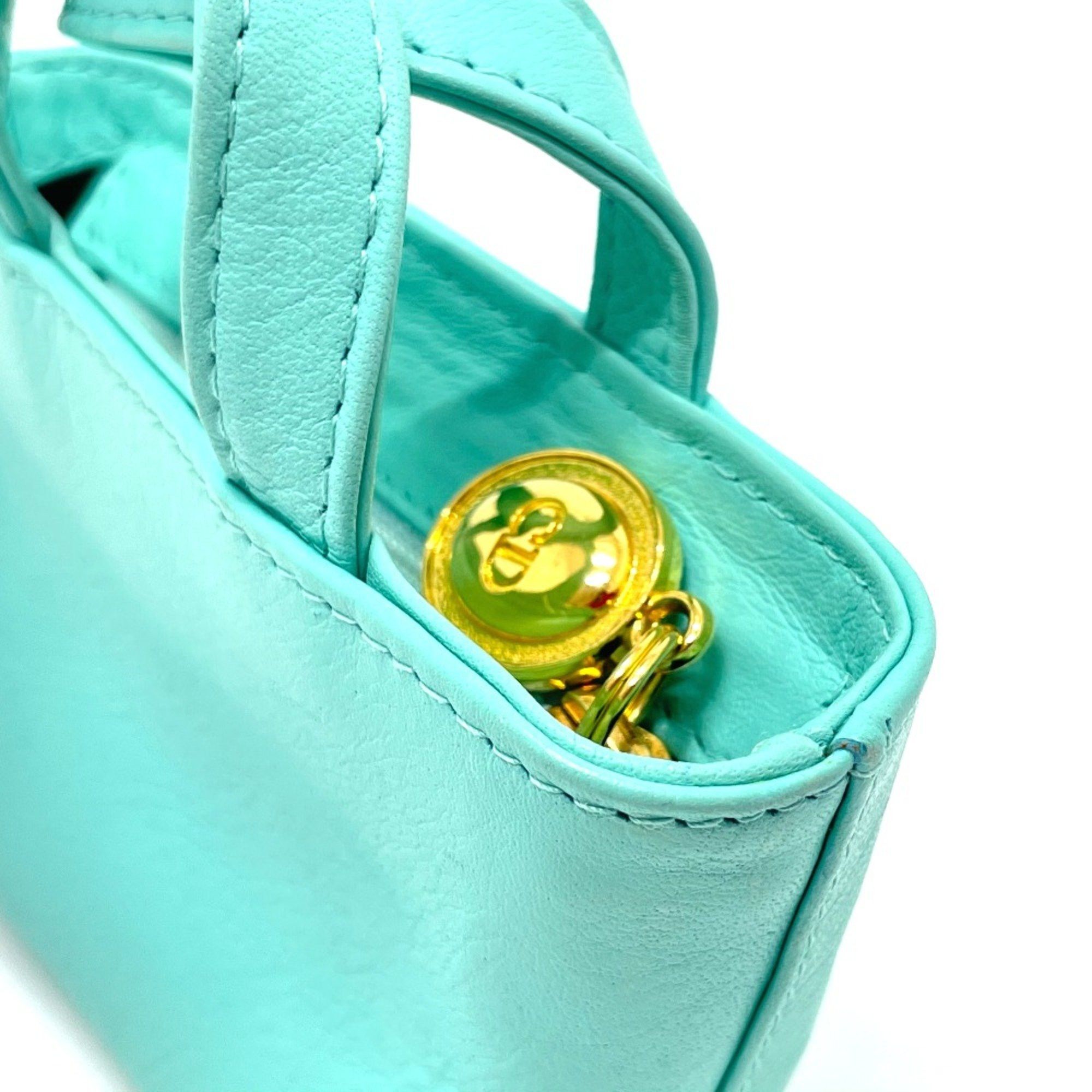 Dior CHRISTIAN DIOR CD logo bag mini pouch charm Hand Bag Turquoise x Gold Hardware Size ONE SIZE - 11 Thumbnail