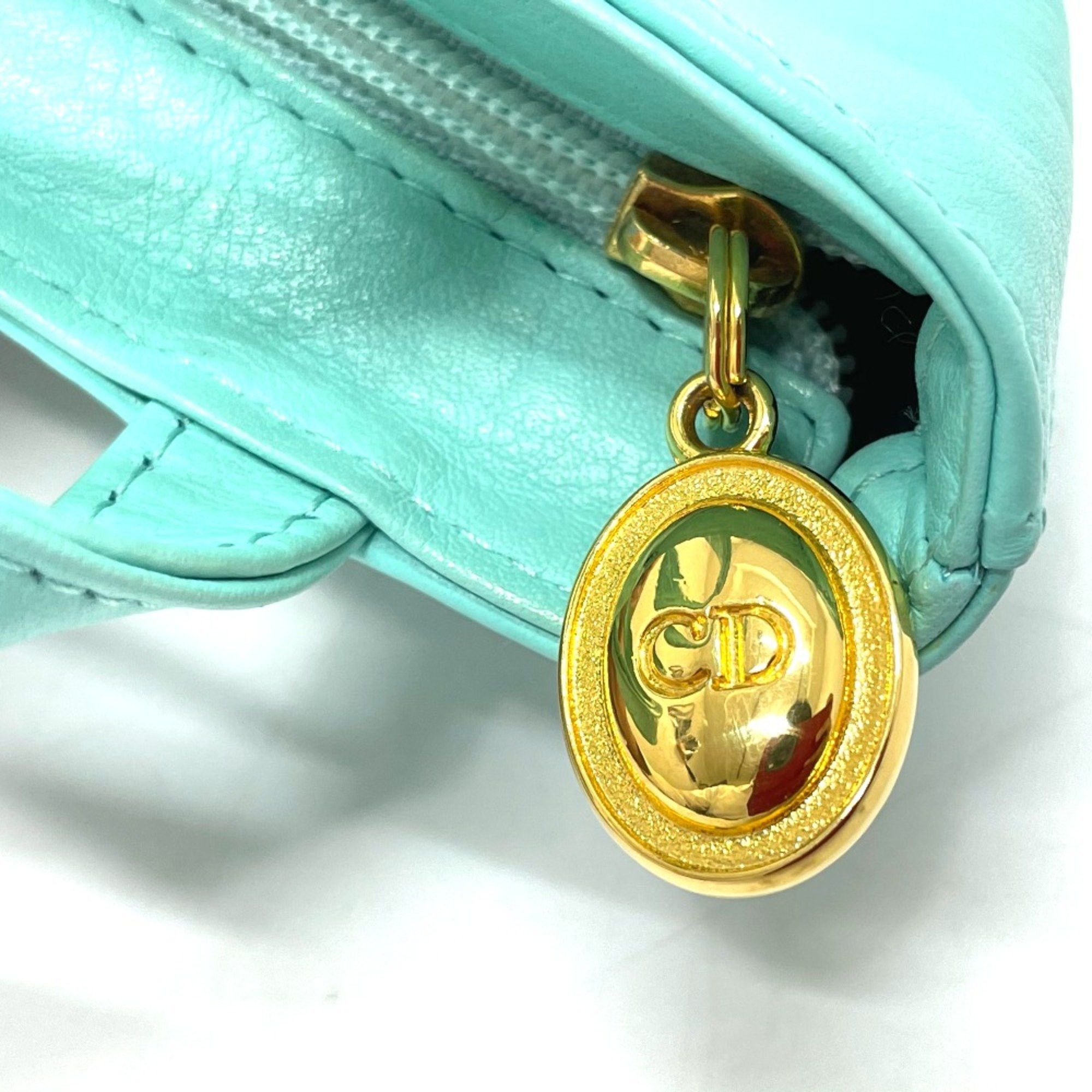 Dior CHRISTIAN DIOR CD logo bag mini pouch charm Hand Bag Turquoise x Gold Hardware Size ONE SIZE - 12 Thumbnail