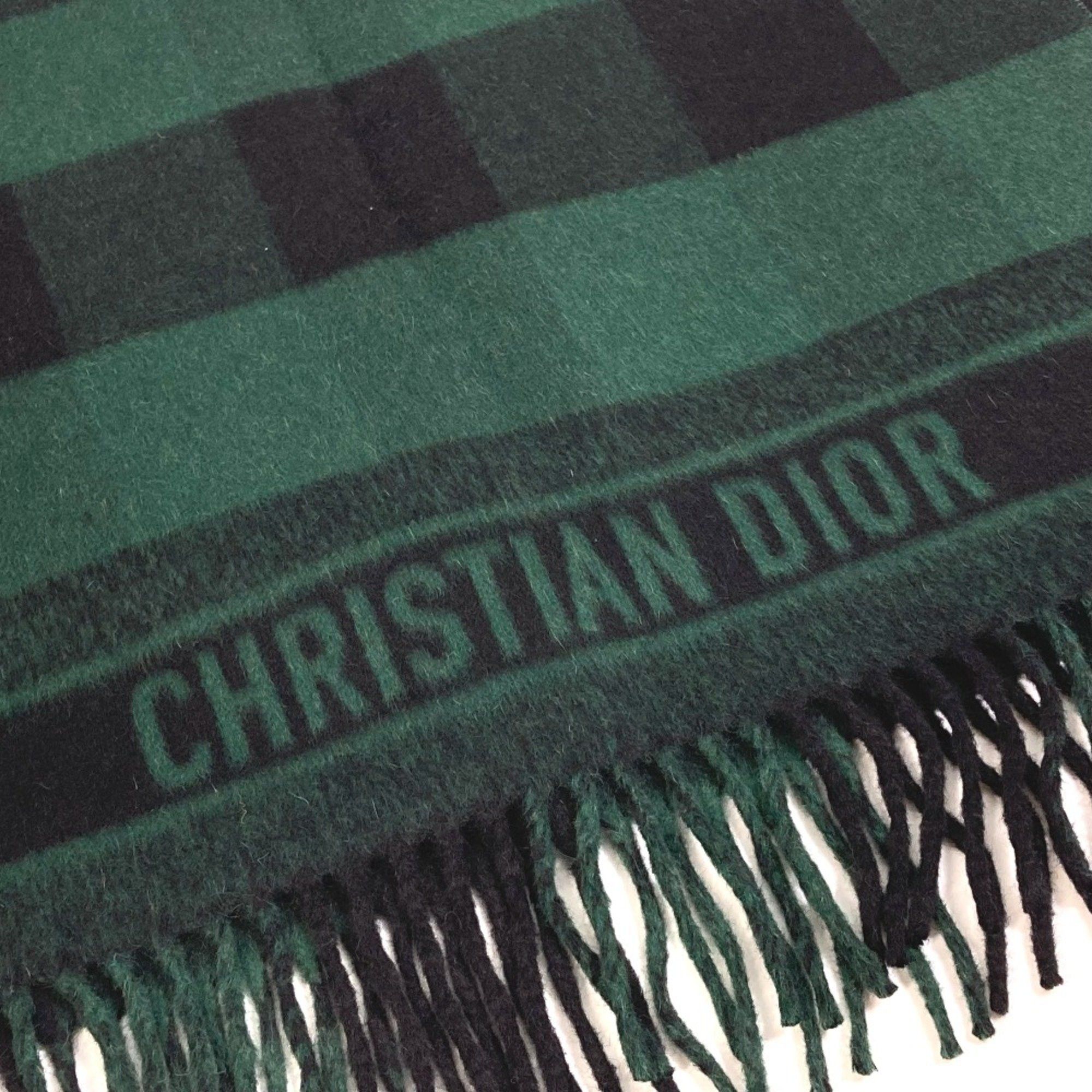Dior CHRISTIAN DIOR 95CHE200100 Logo fringe Large format shawl Scarf Green Black Size ONE SIZE - 2 Thumbnail