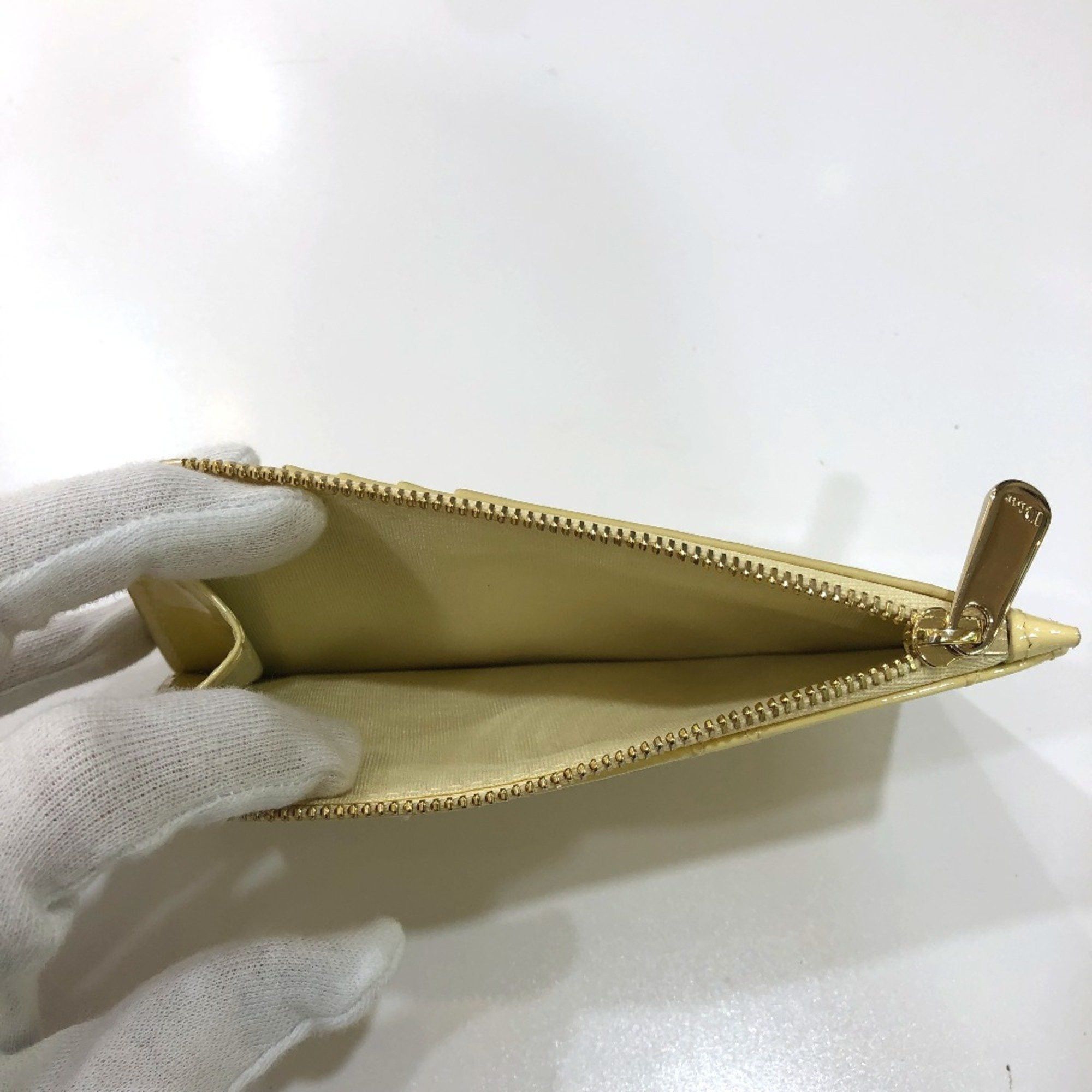Dior CHRISTIAN DIOR Cannage patent coin purse Beige GoldHardware Size ONE SIZE - 9 Thumbnail