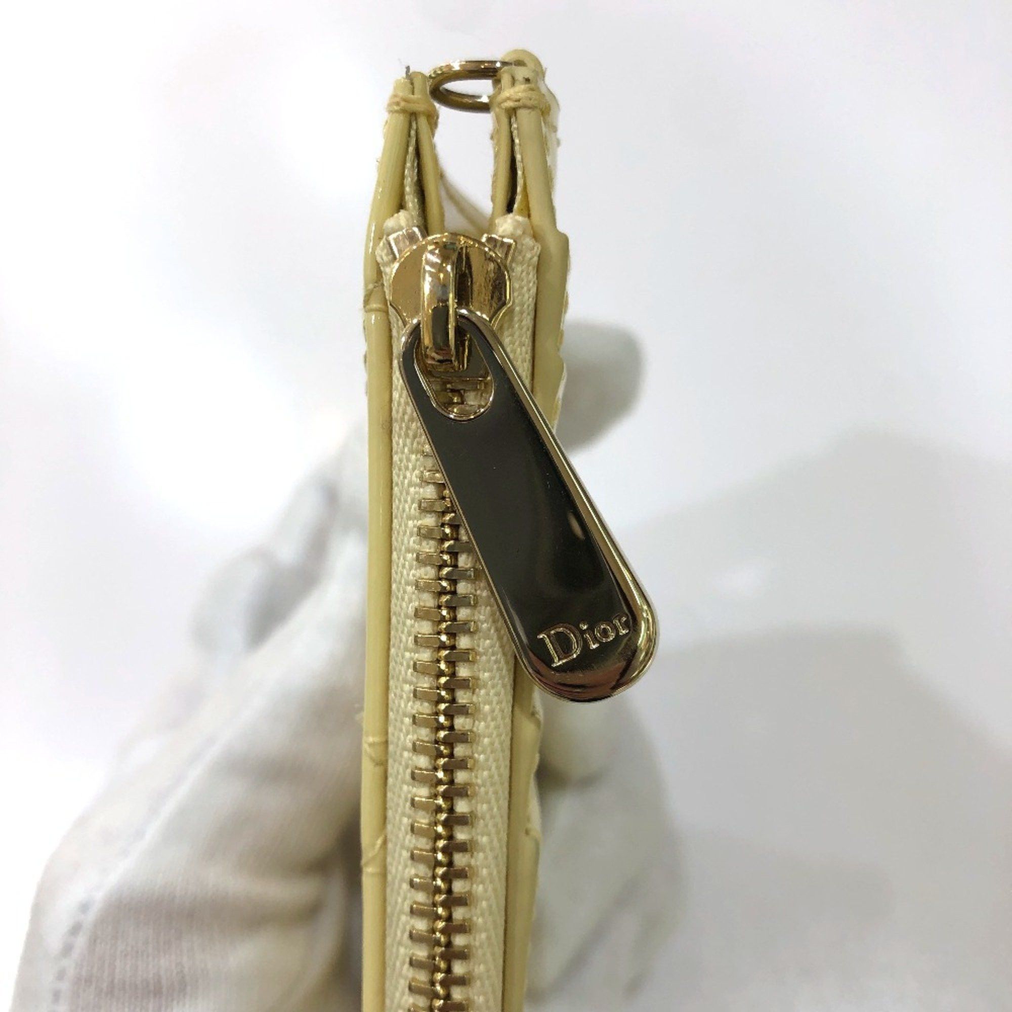 Dior CHRISTIAN DIOR Cannage patent coin purse Beige GoldHardware Size ONE SIZE - 7 Thumbnail