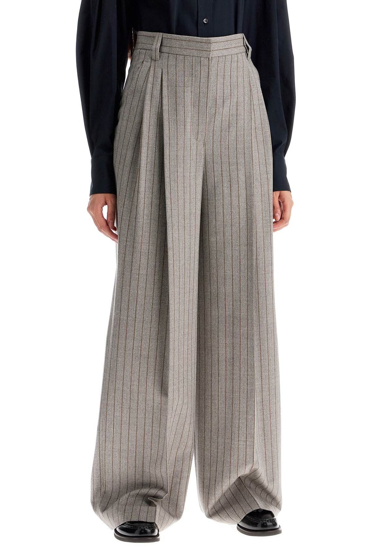 Brunello Cucinelli BRUNELLO CUCINELLI Wide Virgin Wool Pinstripe Trousers Size 26" / US 2 / IT 38 - 2 Thumbnail