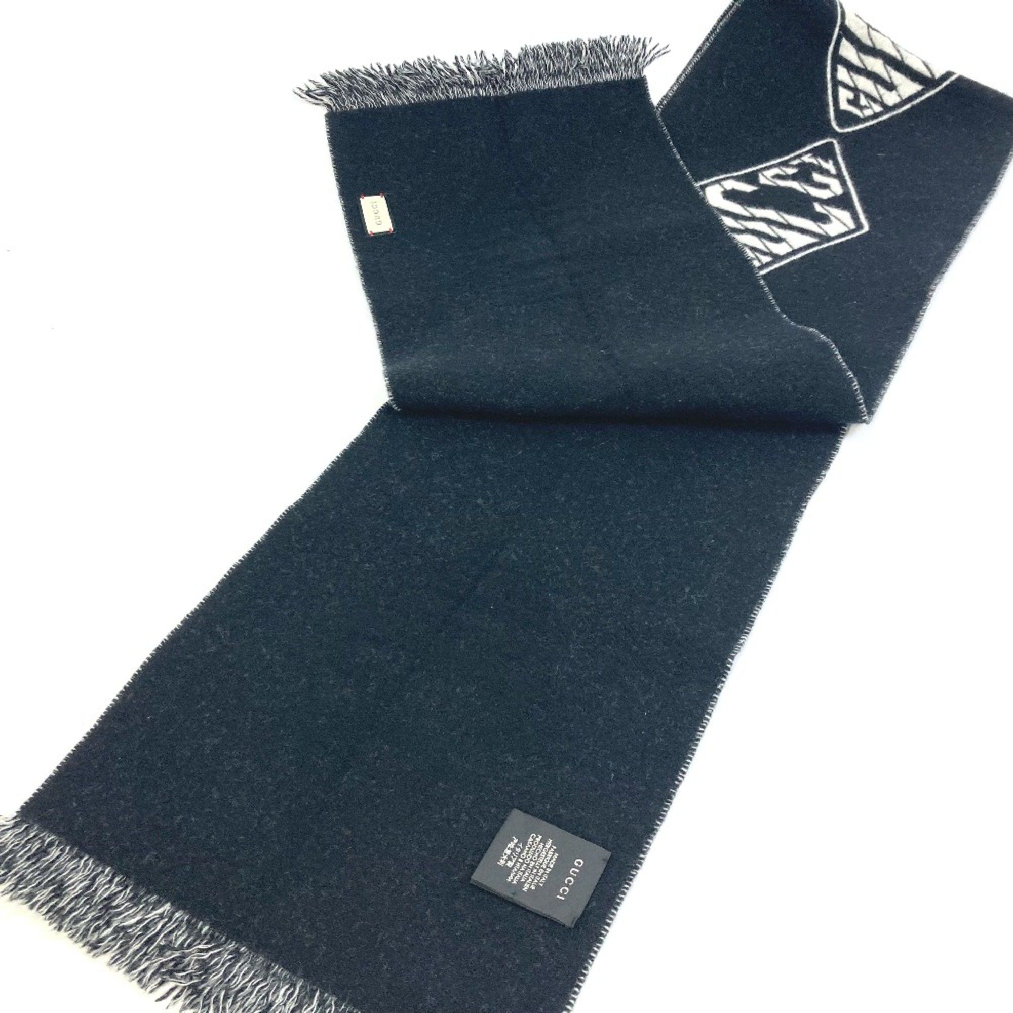Gucci Gucci Bicolor fringe Scarf Black White Size ONE SIZE - 6 Thumbnail
