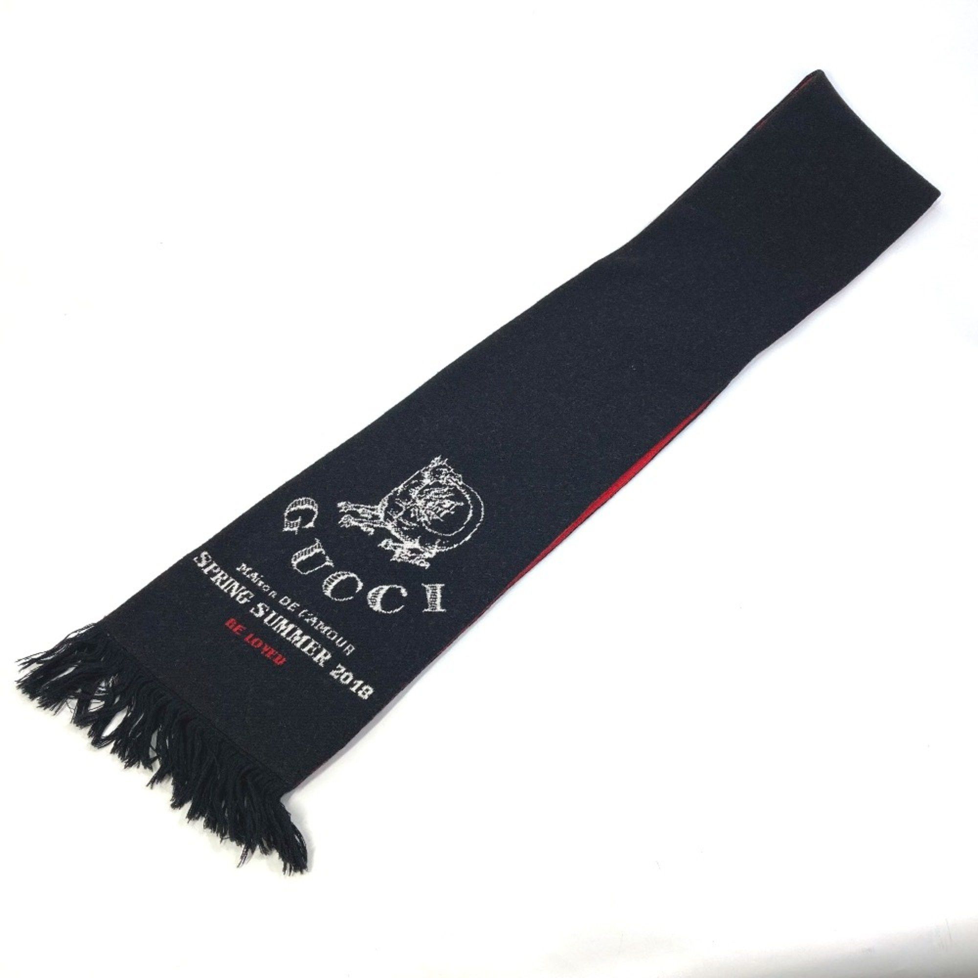 Gucci Gucci BE LOVED Logo fringe Scarf Black Red Size ONE SIZE - 9 Thumbnail