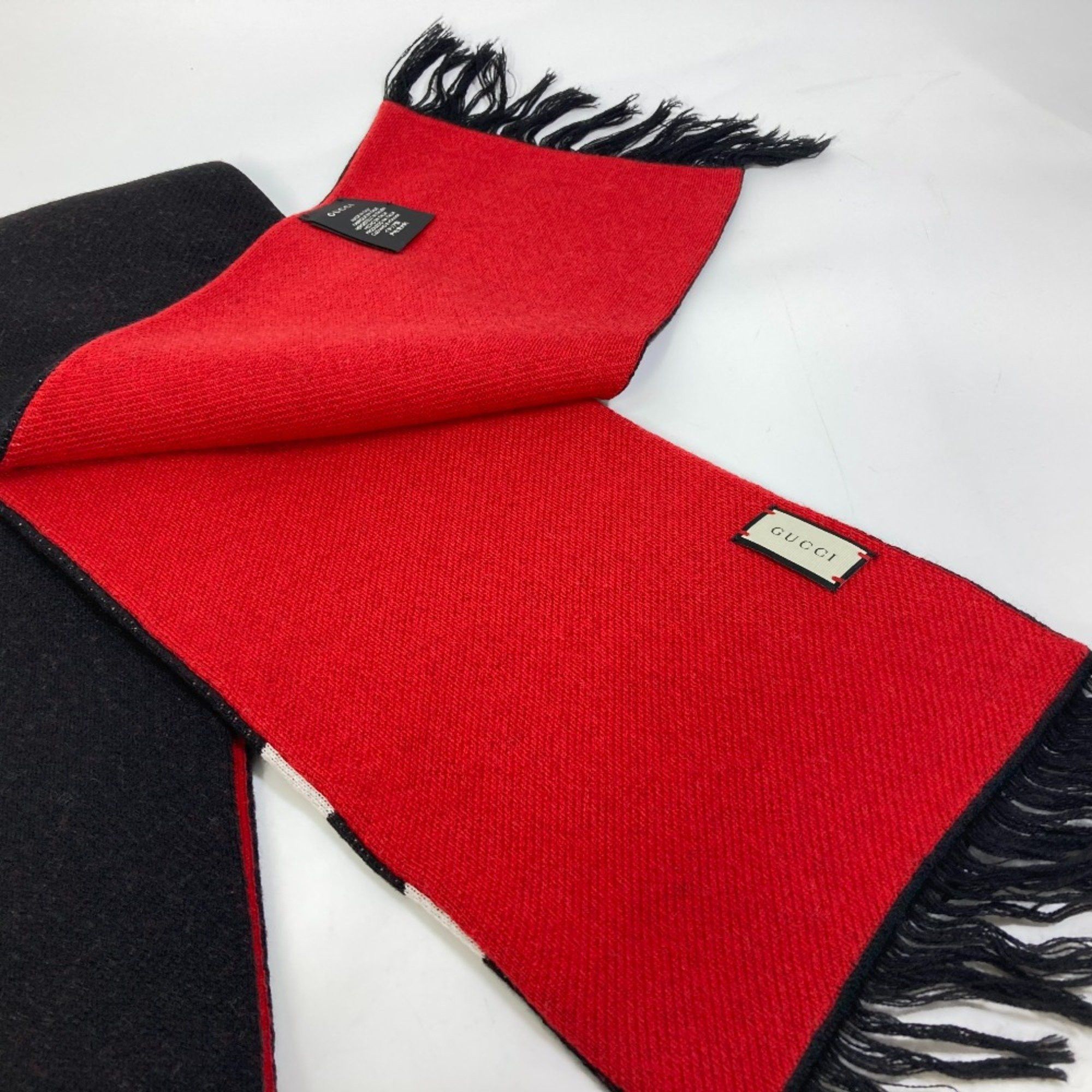 Gucci Gucci BE LOVED Logo fringe Scarf Black Red Size ONE SIZE - 4 Thumbnail