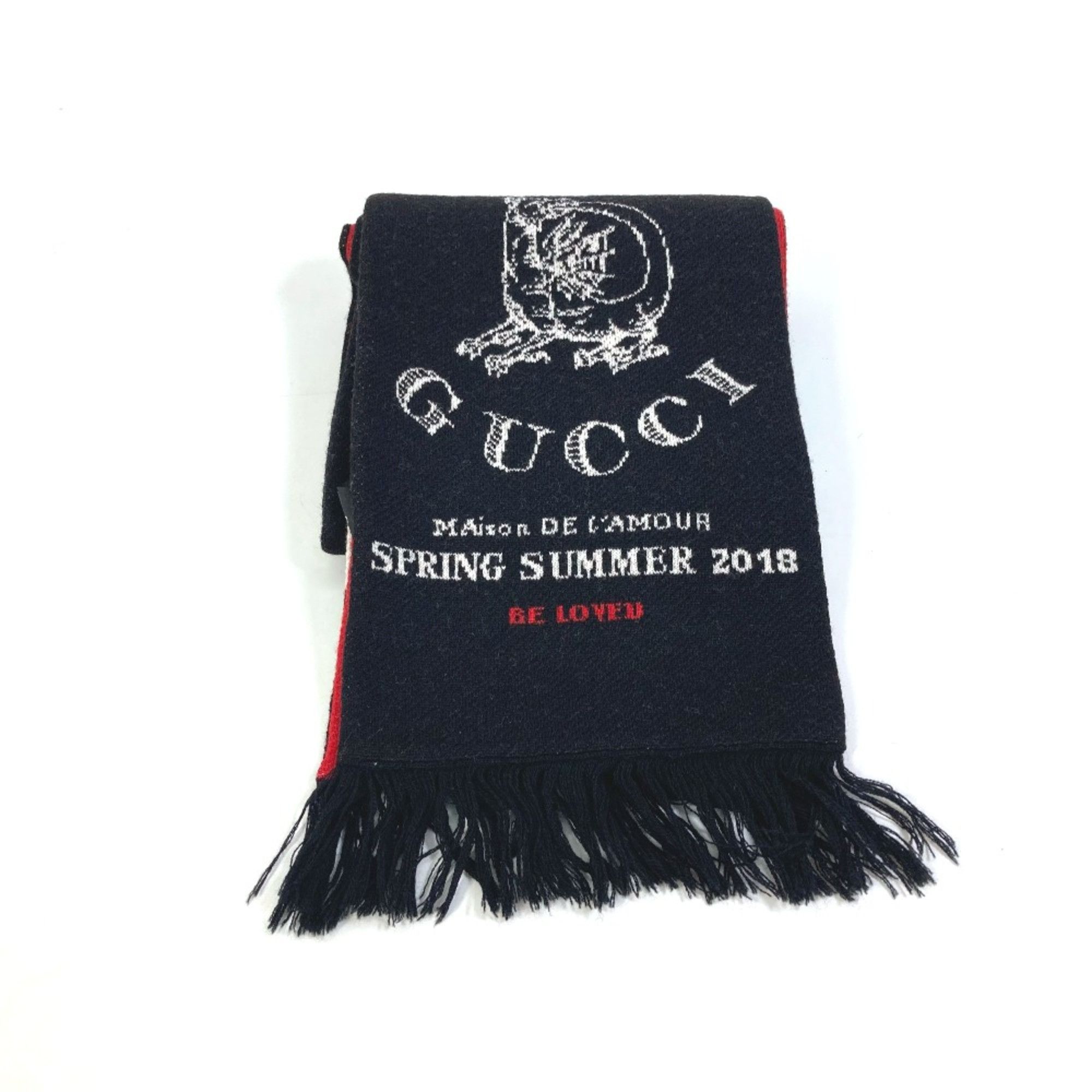 Gucci Gucci BE LOVED Logo fringe Scarf Black Red Size ONE SIZE - 12 Thumbnail