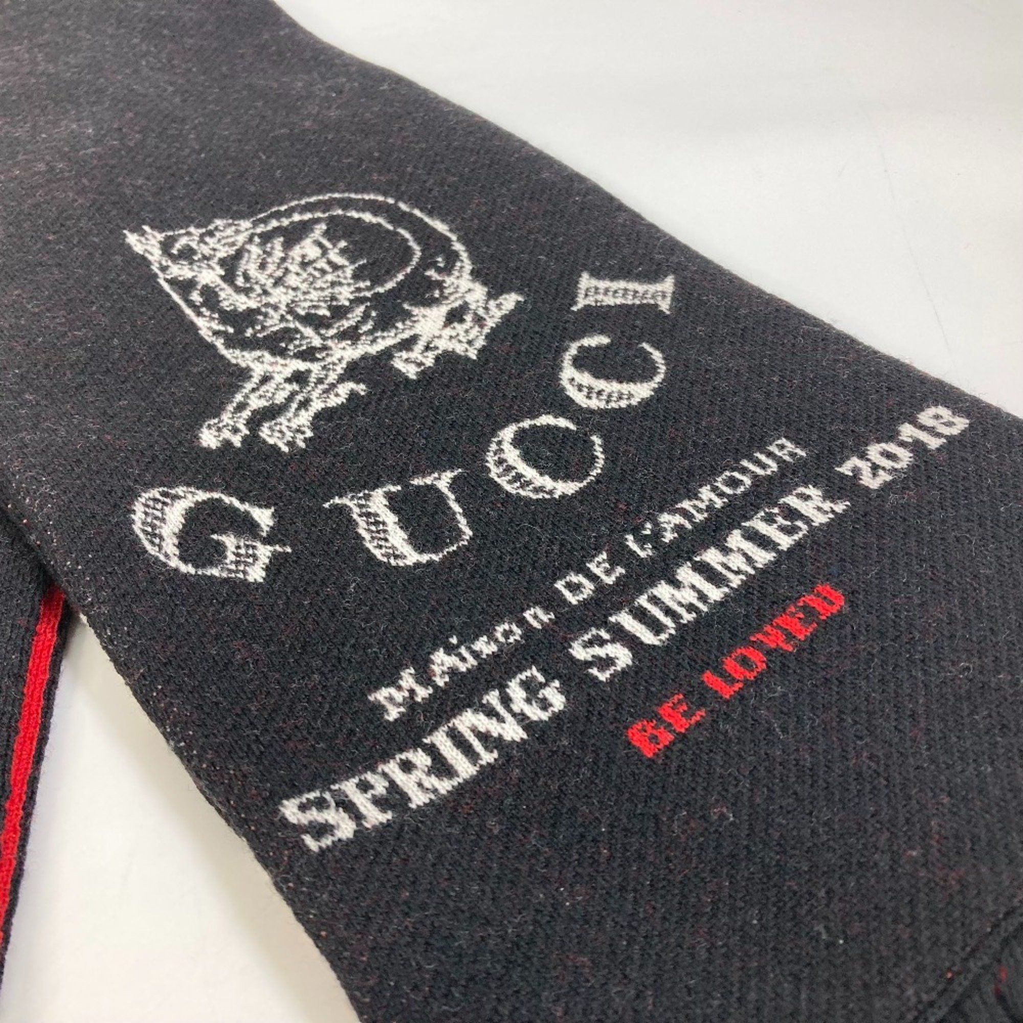 Gucci Gucci BE LOVED Logo fringe Scarf Black Red Size ONE SIZE - 3 Thumbnail