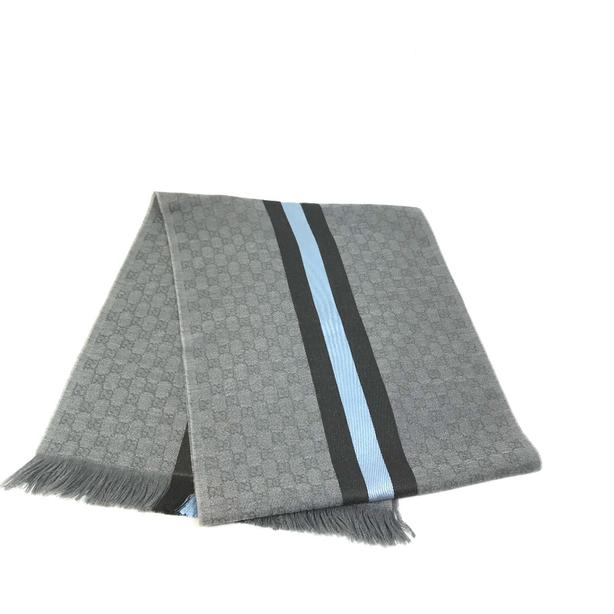 Gucci Gucci 542984 fringe Scarf Gray x blue x black Size ONE SIZE - 2 Thumbnail