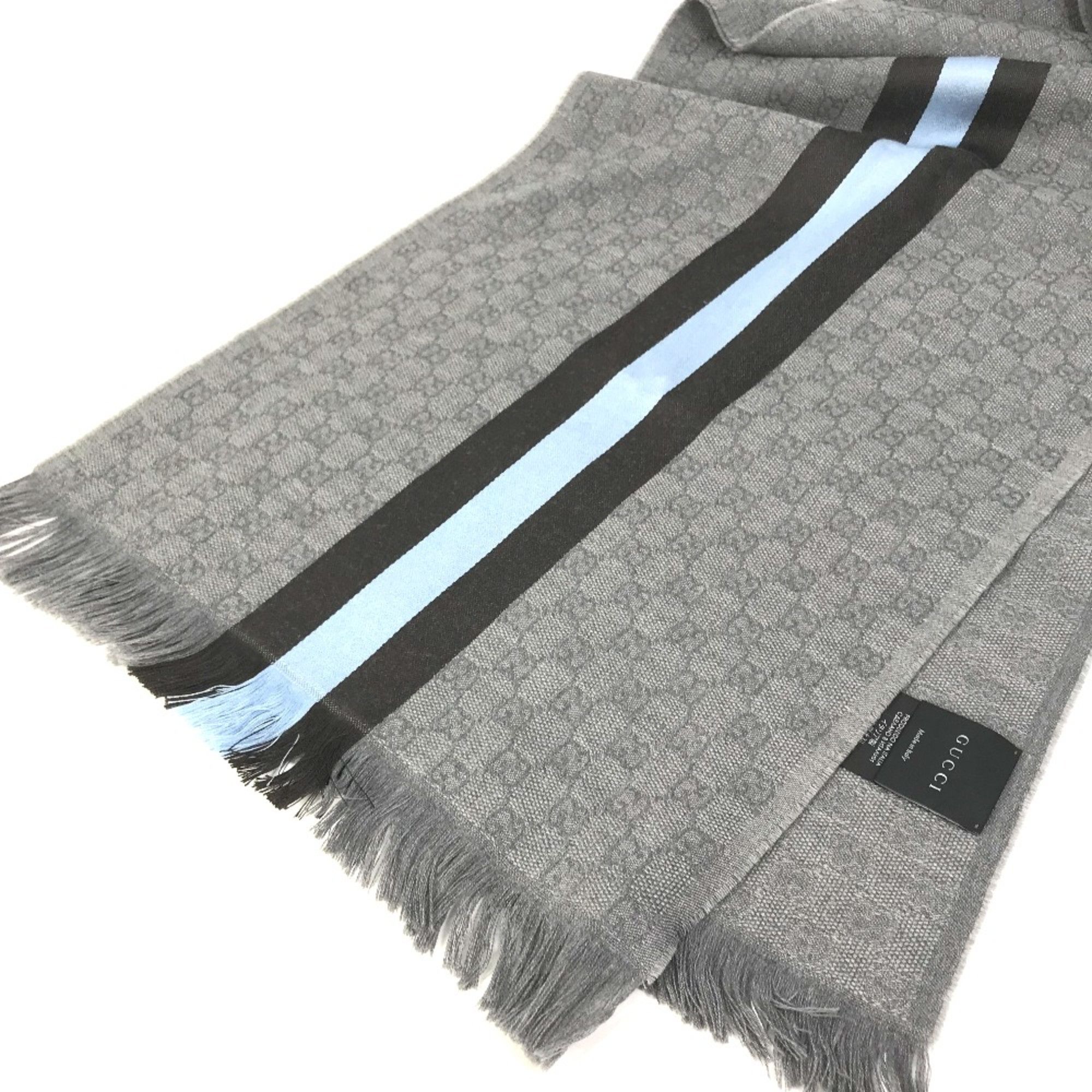 Gucci Gucci 542984 fringe Scarf Gray x blue x black Size ONE SIZE - 3 Thumbnail