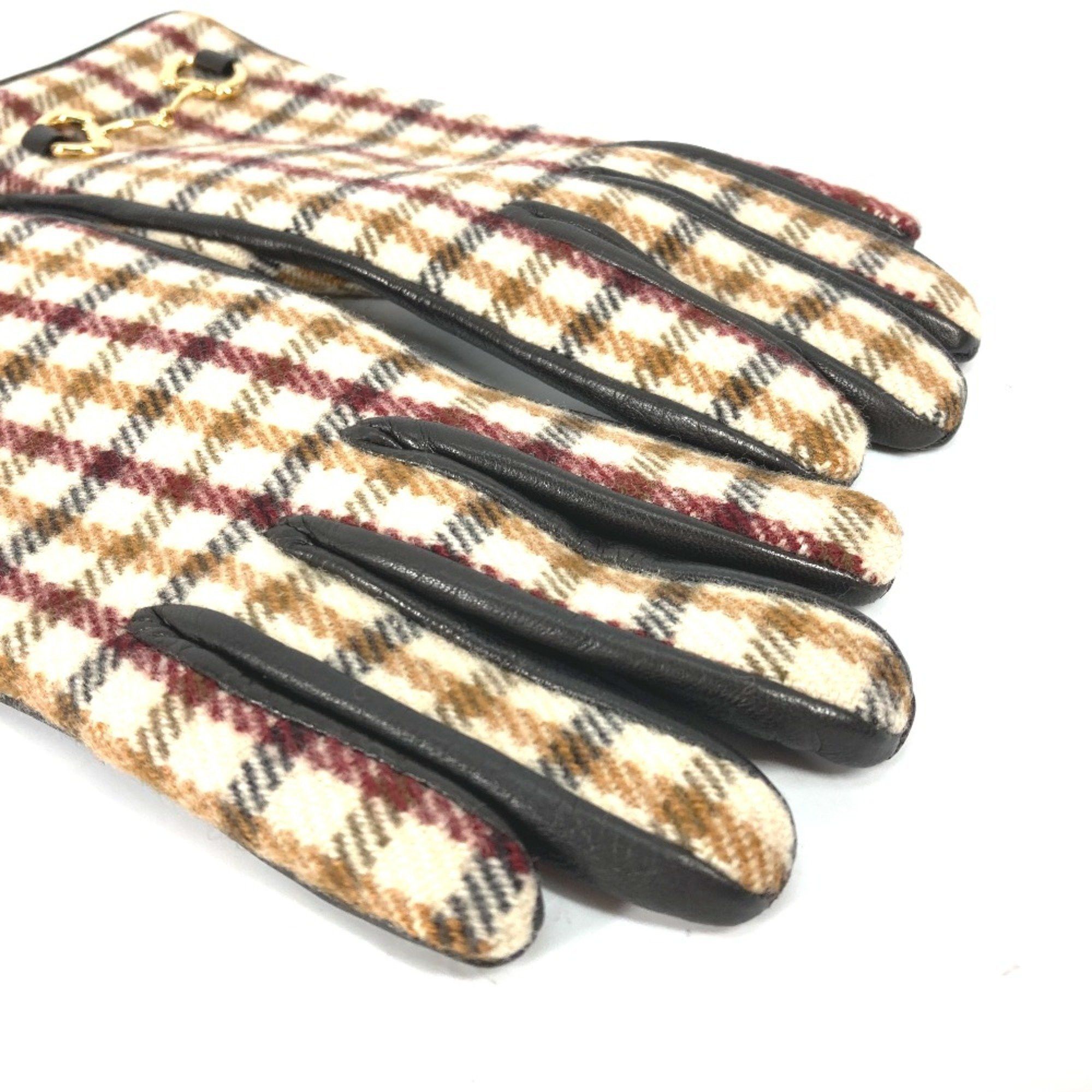 Gucci Gucci 603635 check gloves Glove Brown Beige Size ONE SIZE - 4 Thumbnail