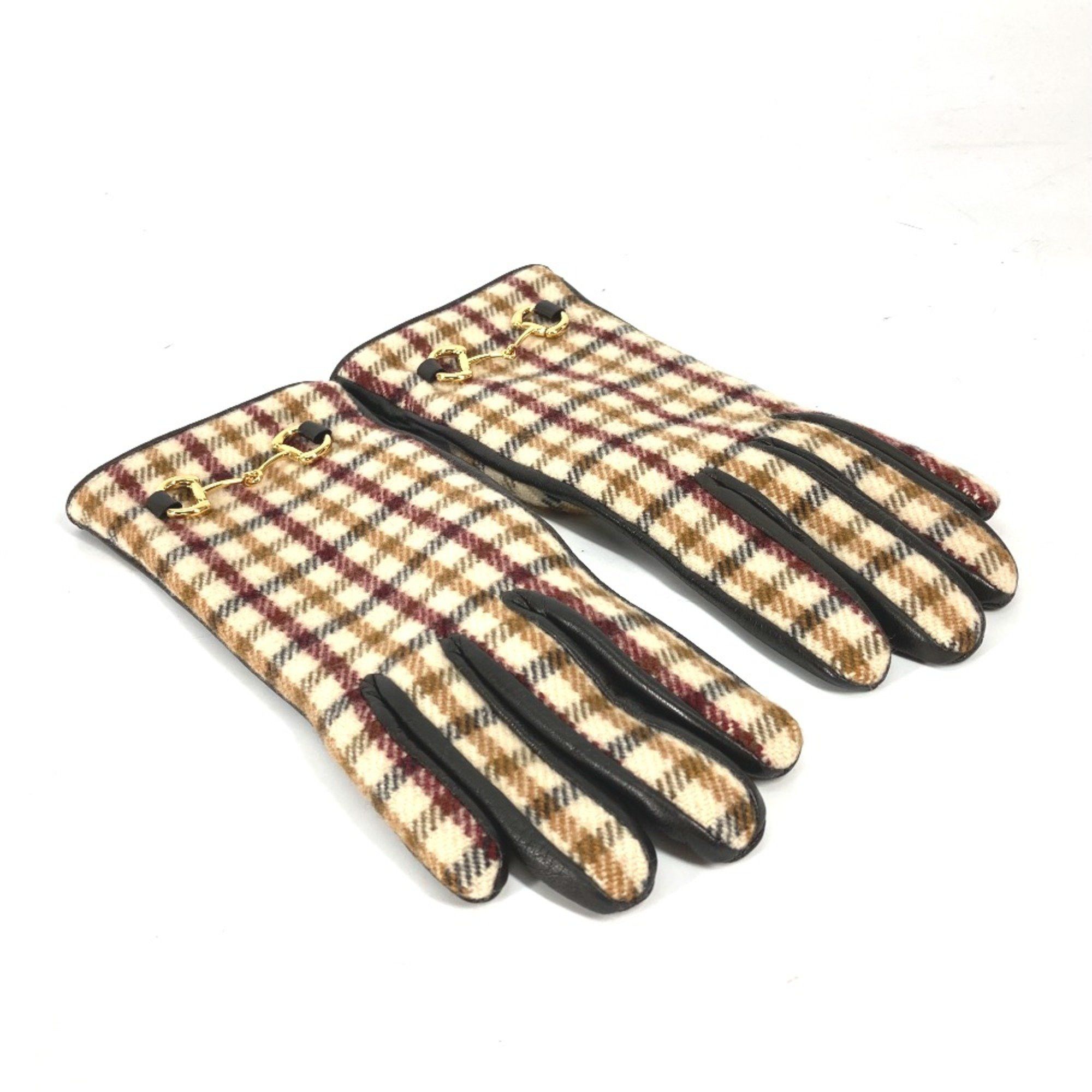 Gucci Gucci 603635 check gloves Glove Brown Beige Size ONE SIZE - 2 Thumbnail