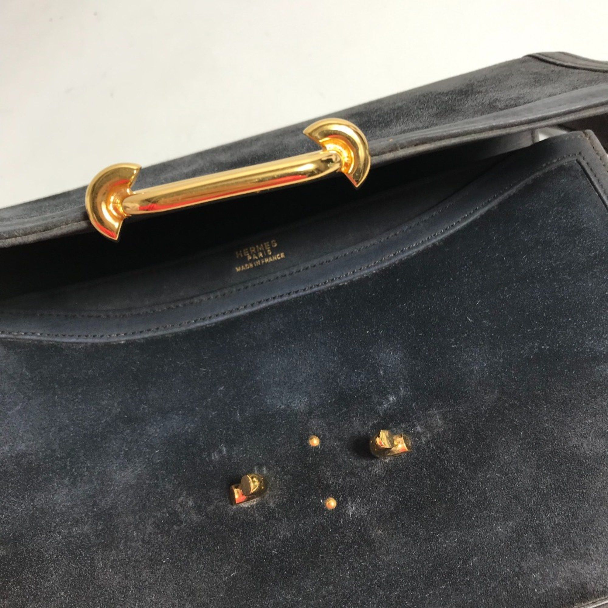 Hermes Hermes Shawl vintage Hand Bag Shoulder Bag Gray Based/Navy Based GoldHardware Size ONE SIZE - 10 Thumbnail