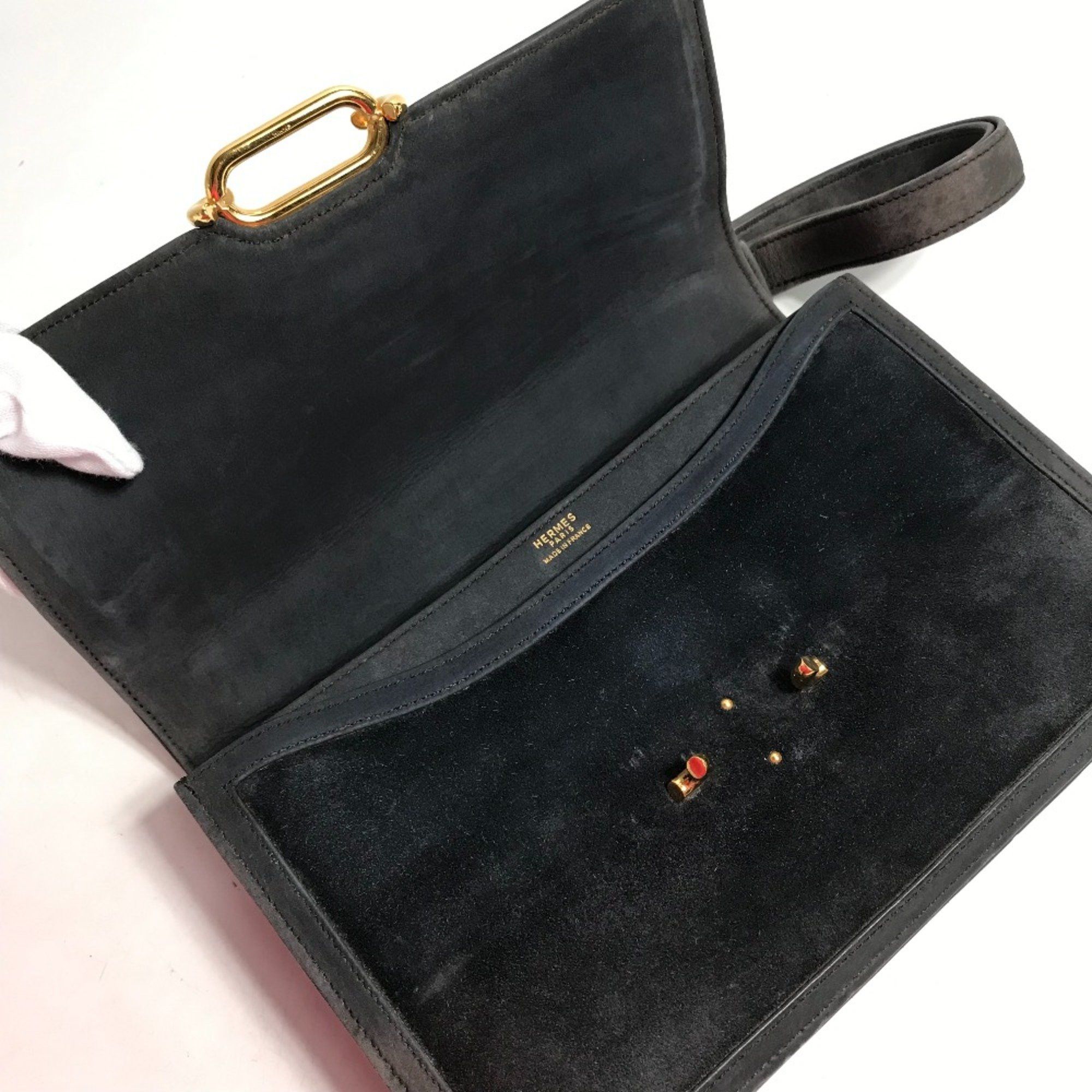 Hermes Hermes Shawl vintage Hand Bag Shoulder Bag Gray Based/Navy Based GoldHardware Size ONE SIZE - 11 Thumbnail