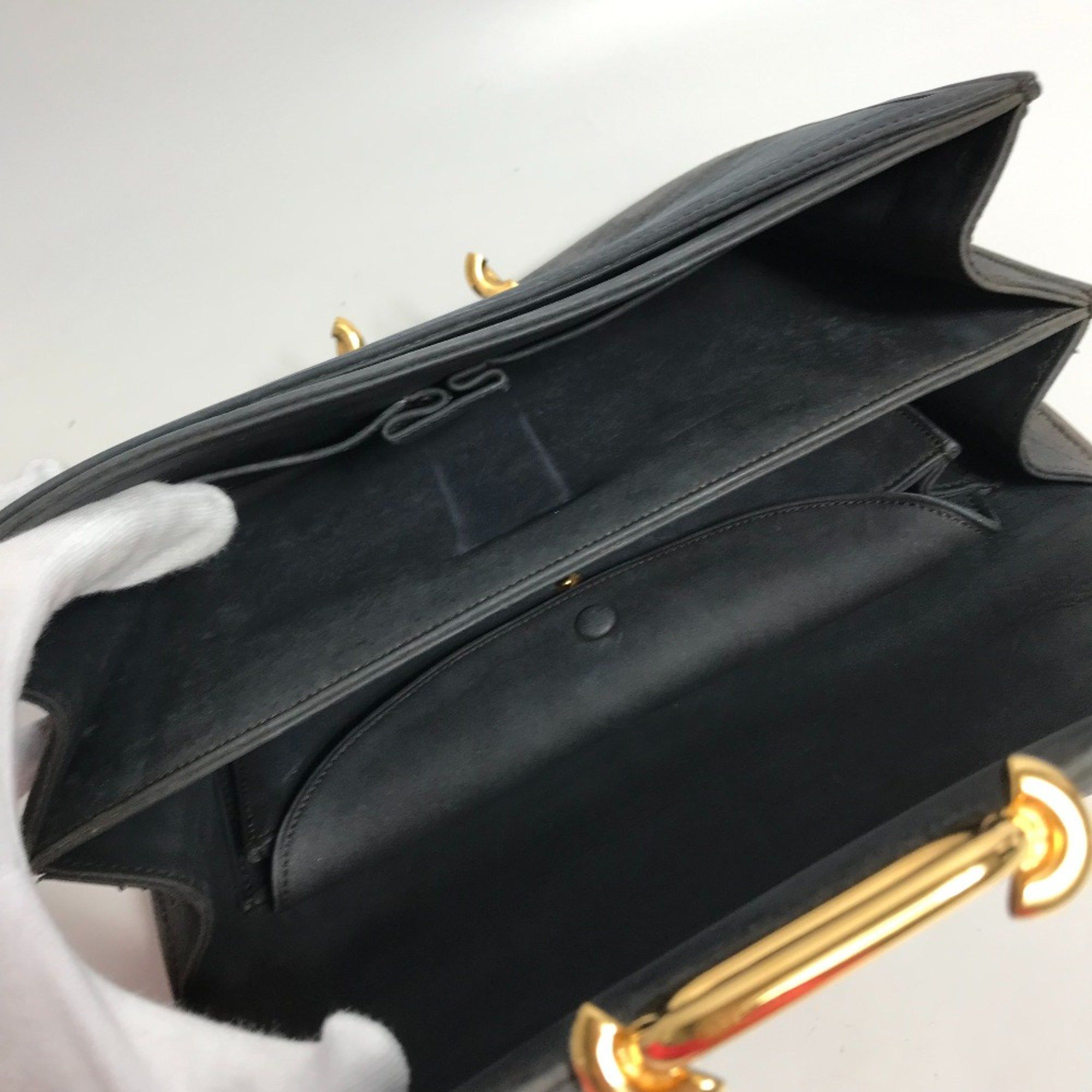 Hermes Hermes Shawl vintage Hand Bag Shoulder Bag Gray Based/Navy Based GoldHardware Size ONE SIZE - 13 Thumbnail
