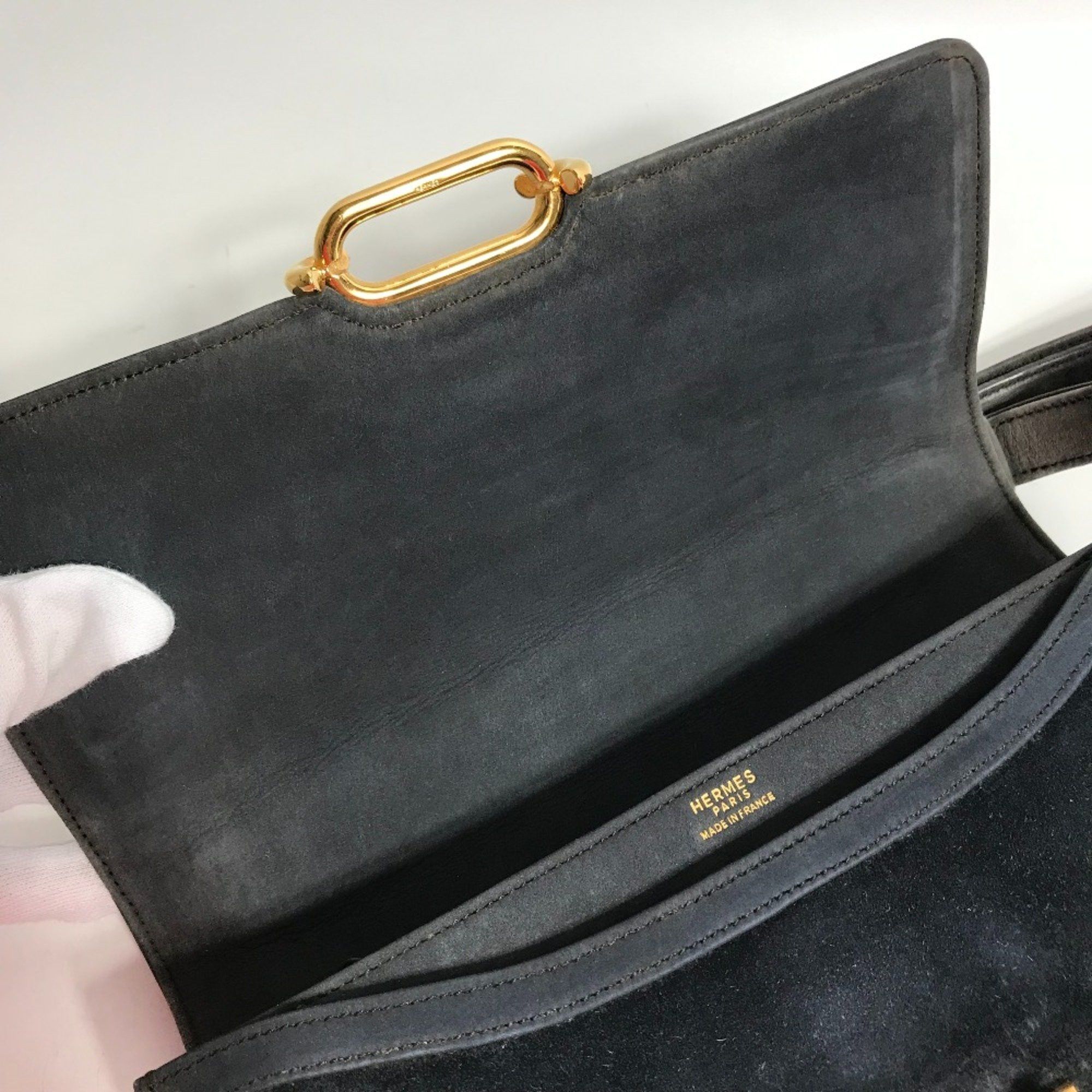 Hermes Hermes Shawl vintage Hand Bag Shoulder Bag Gray Based/Navy Based GoldHardware Size ONE SIZE - 16 Thumbnail