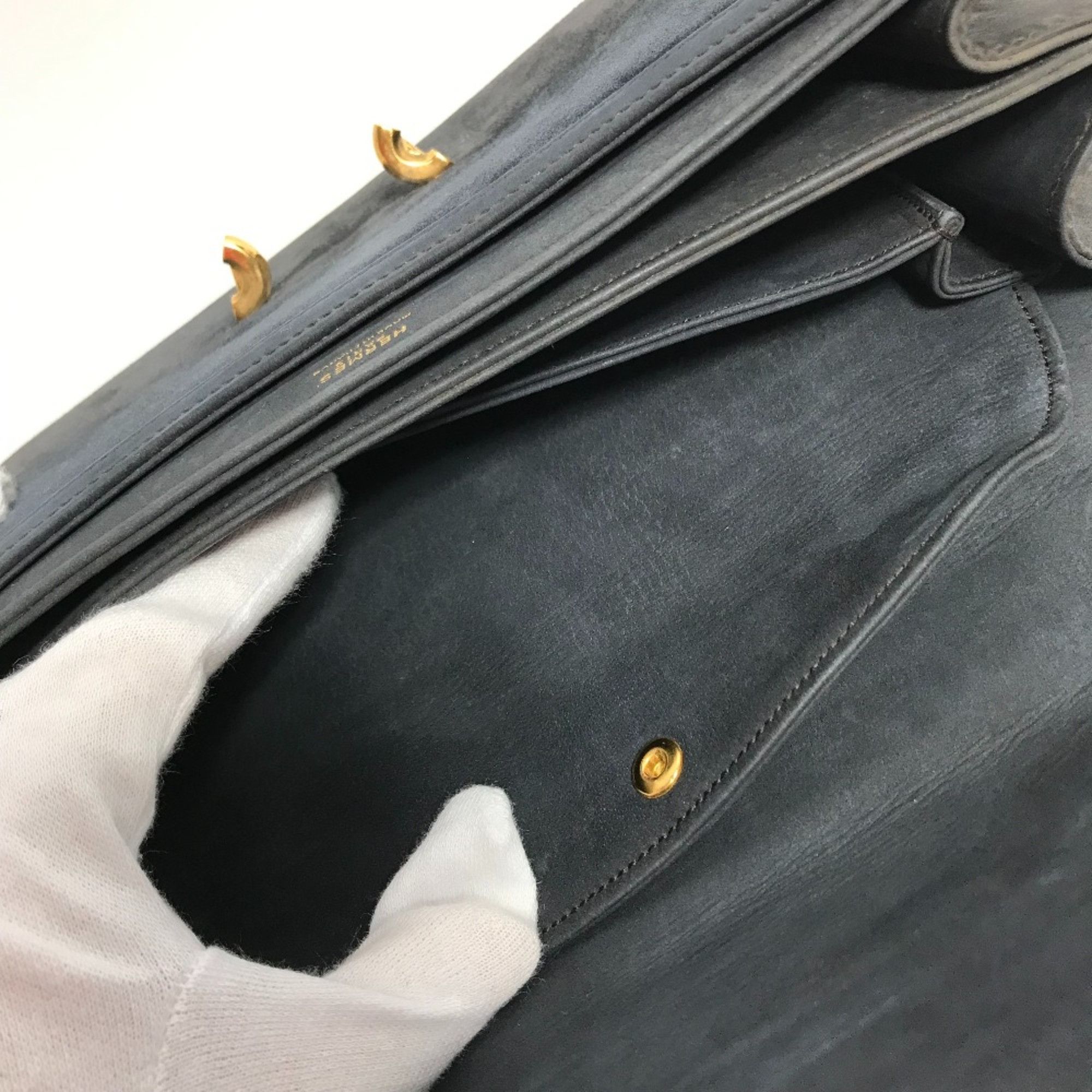 Hermes Hermes Shawl vintage Hand Bag Shoulder Bag Gray Based/Navy Based GoldHardware Size ONE SIZE - 14 Thumbnail