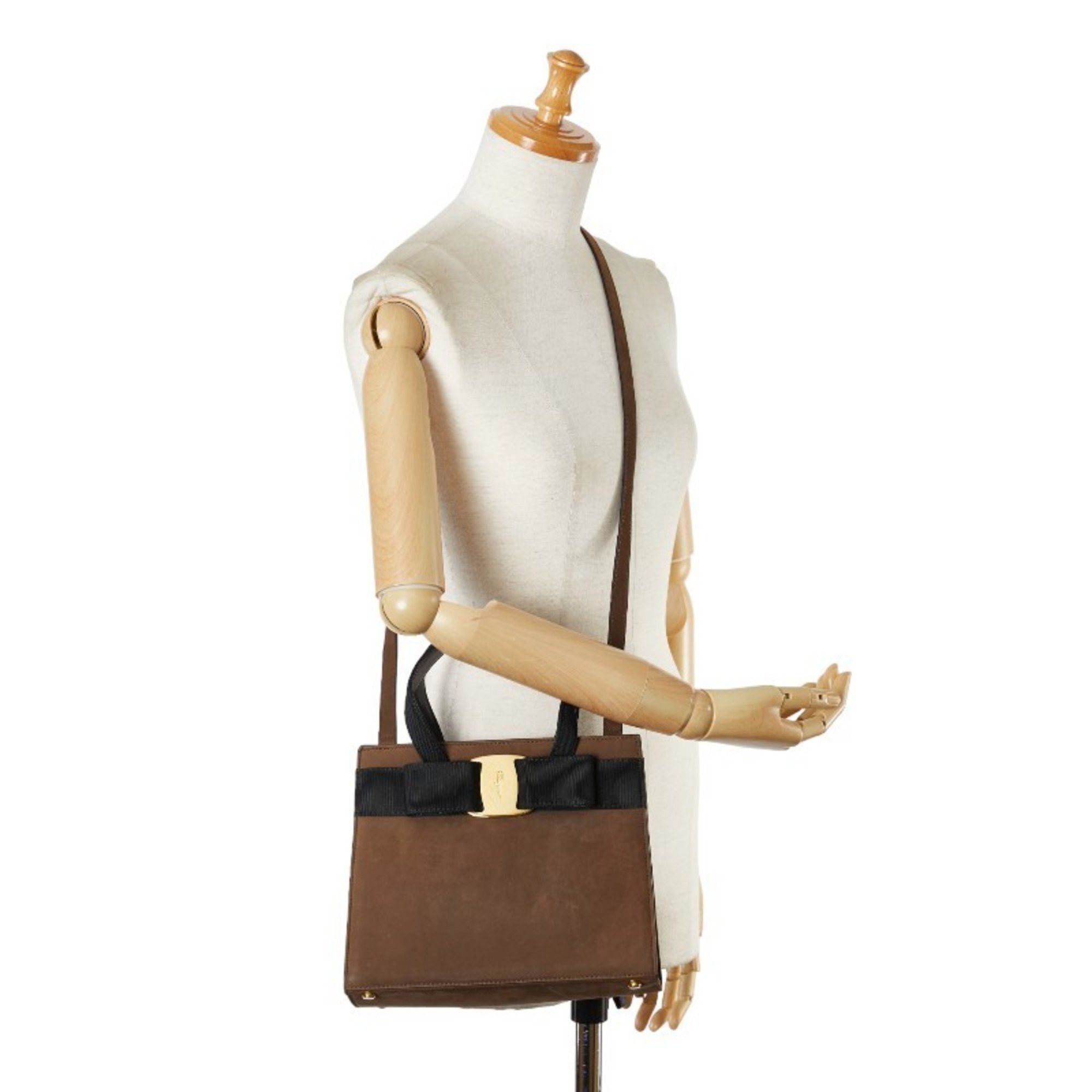 Salvatore Ferragamo Salvatore Ferragamo Vara Ribbon Handbag Shoulder Bag 2WAY BA214178 Brown Suede Women s Grailed