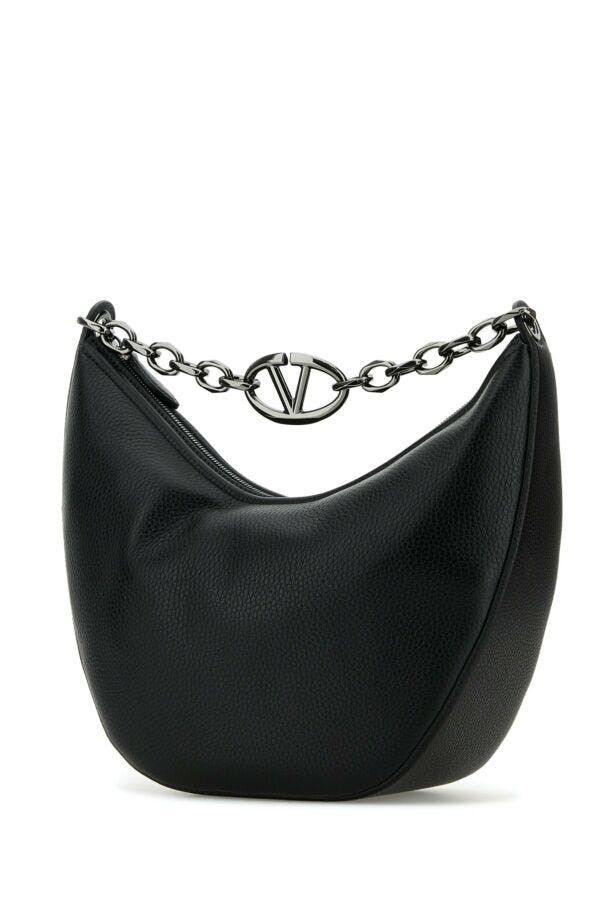 Valentino Black Leather Hobo Vlogo Moon Shoulder Bag Size ONE SIZE - 4 Thumbnail