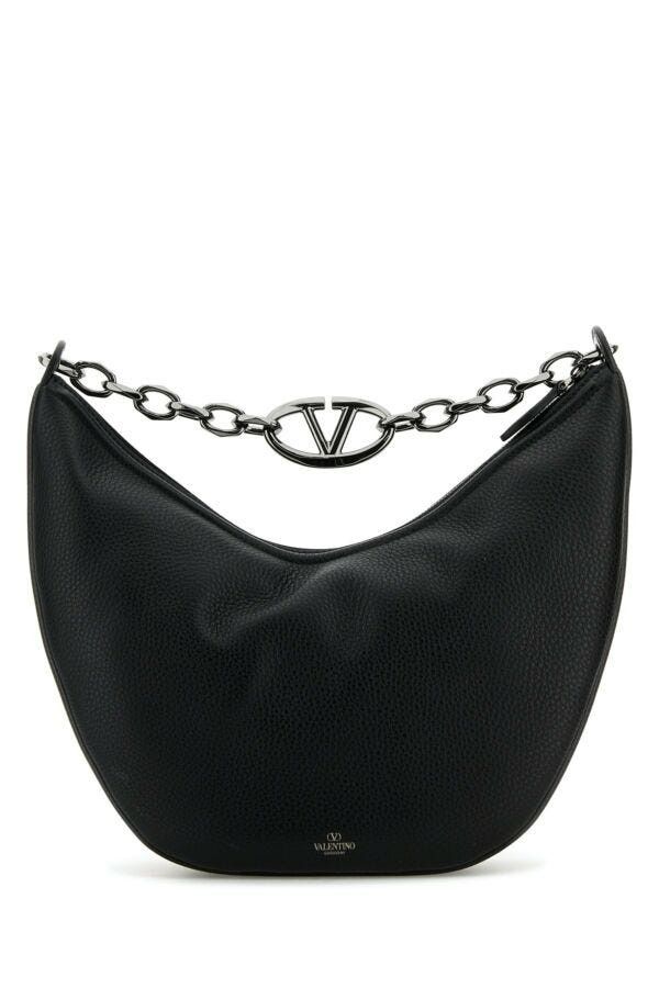Valentino Black Leather Hobo Vlogo Moon Shoulder Bag Size ONE SIZE - 5 Thumbnail