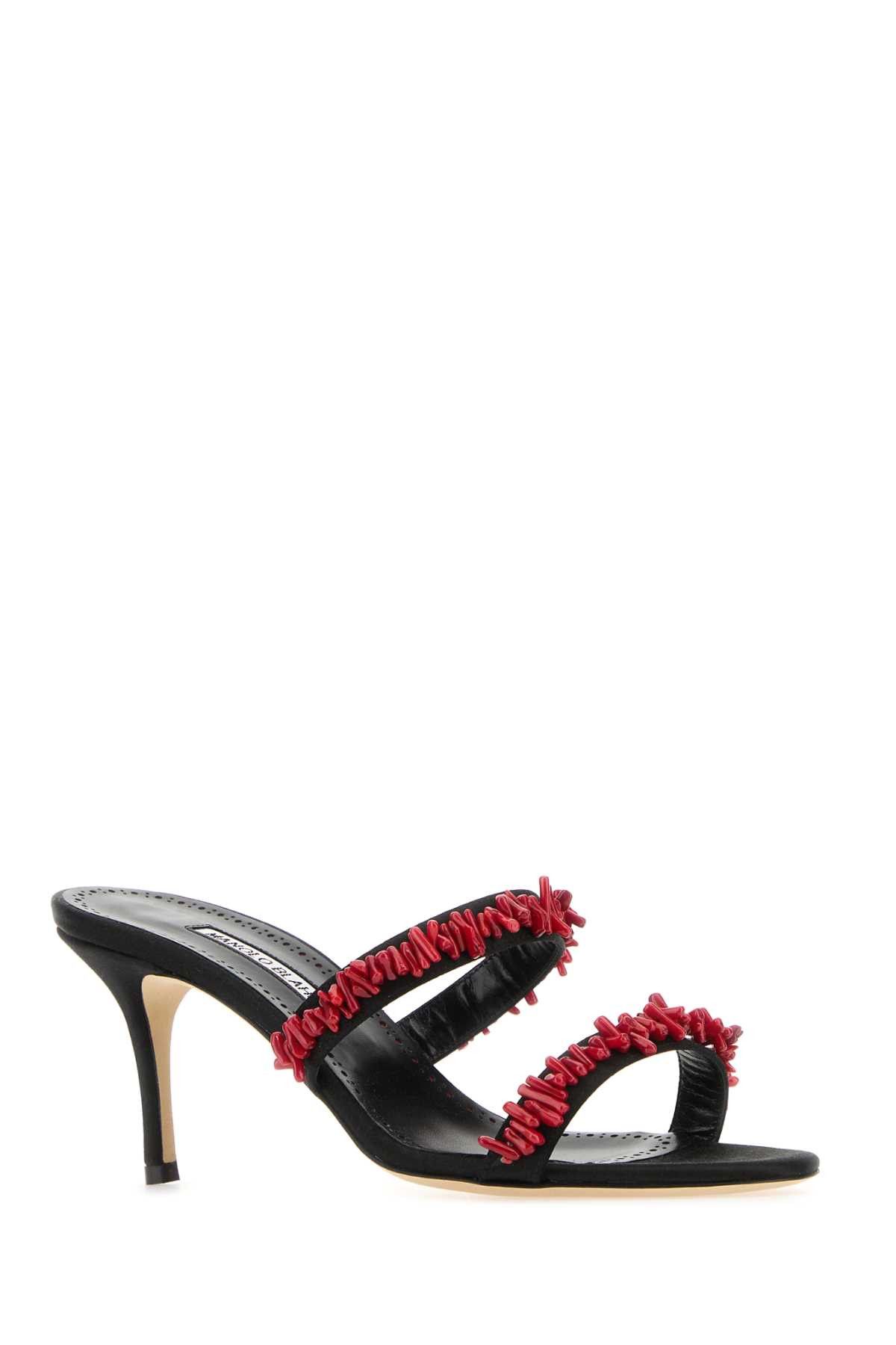 Manolo Blahnik Black Satin Clorette Mules Size US 8 / IT 38 - 2 Thumbnail