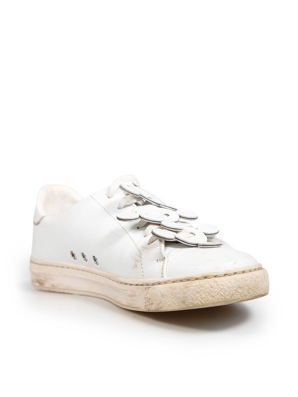 Anya Hindmarch White Leather Laser Cut-Out Pattern Trainers Size US 6 / IT 36 - 2 Thumbnail