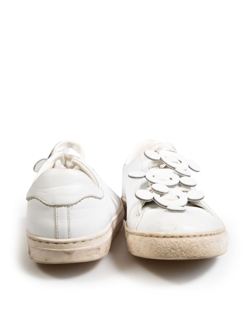 Anya Hindmarch White Leather Laser Cut-Out Pattern Trainers Size US 6 / IT 36 - 3 Thumbnail