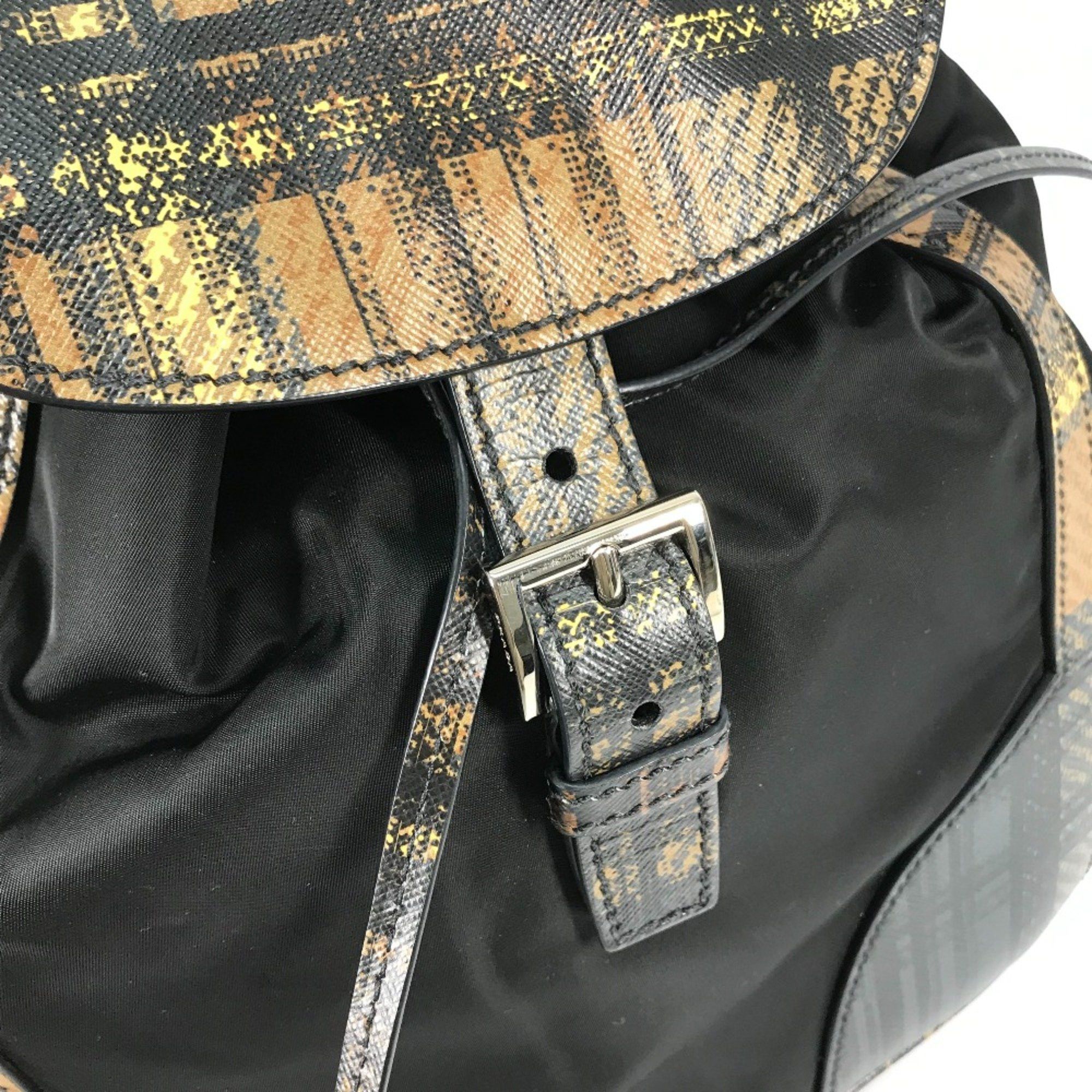Prada PRADA 1BZ038 triangle logo triangle logo plate backpack bag drawstring bag Backpack Black BeigeBased Size ONE SIZE - 9 Thumbnail