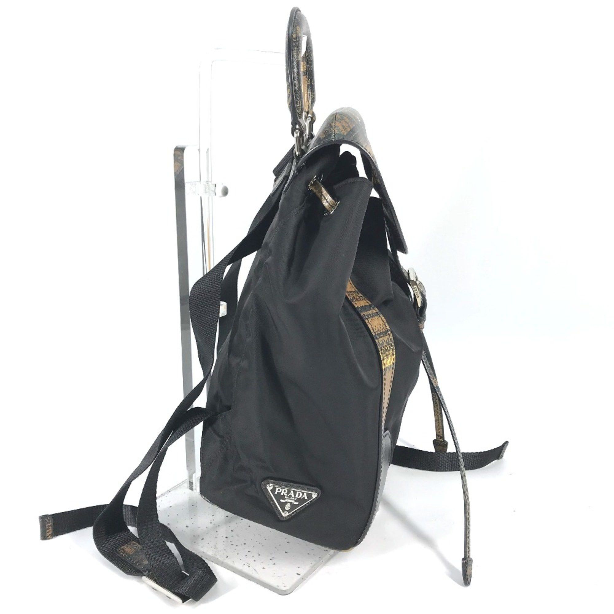 Prada PRADA 1BZ038 triangle logo triangle logo plate backpack bag drawstring bag Backpack Black BeigeBased Size ONE SIZE - 4 Thumbnail
