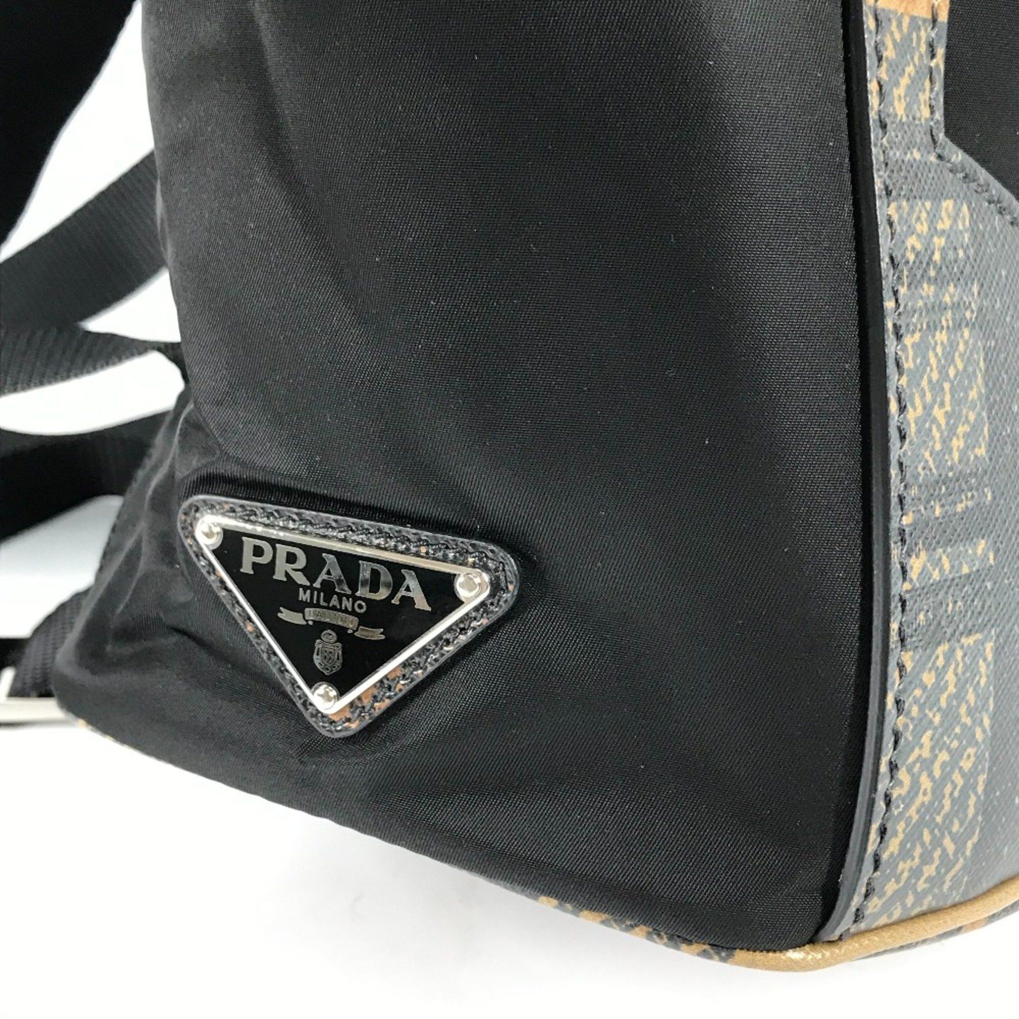 Prada PRADA 1BZ038 triangle logo triangle logo plate backpack bag drawstring bag Backpack Black BeigeBased Size ONE SIZE - 8 Thumbnail