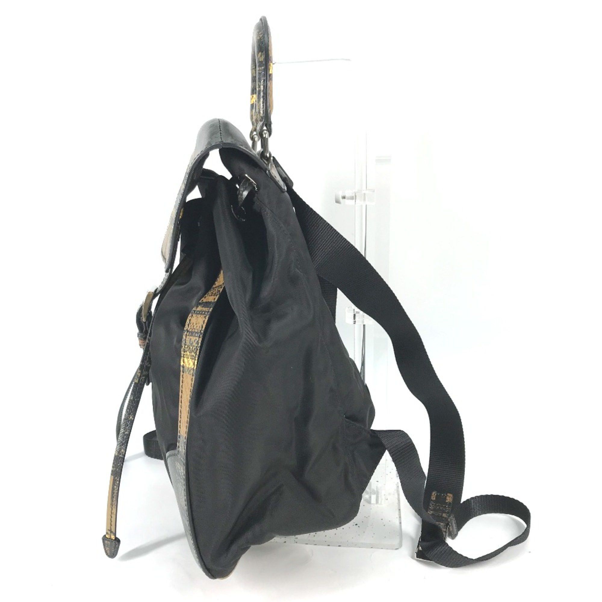 Prada PRADA 1BZ038 triangle logo triangle logo plate backpack bag drawstring bag Backpack Black BeigeBased Size ONE SIZE - 3 Thumbnail
