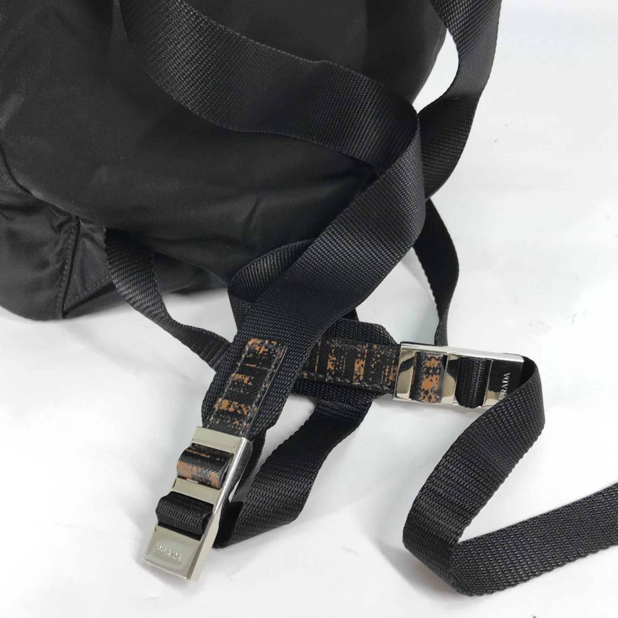 Prada PRADA 1BZ038 triangle logo triangle logo plate backpack bag drawstring bag Backpack Black BeigeBased Size ONE SIZE - 10 Thumbnail