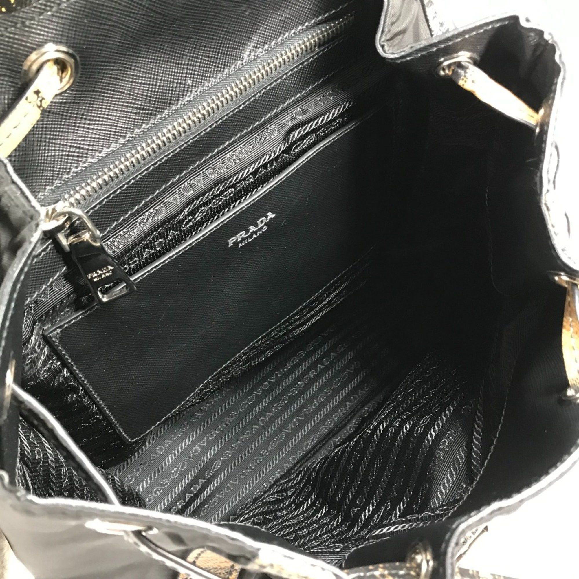 Prada PRADA 1BZ038 triangle logo triangle logo plate backpack bag drawstring bag Backpack Black BeigeBased Size ONE SIZE - 13 Thumbnail