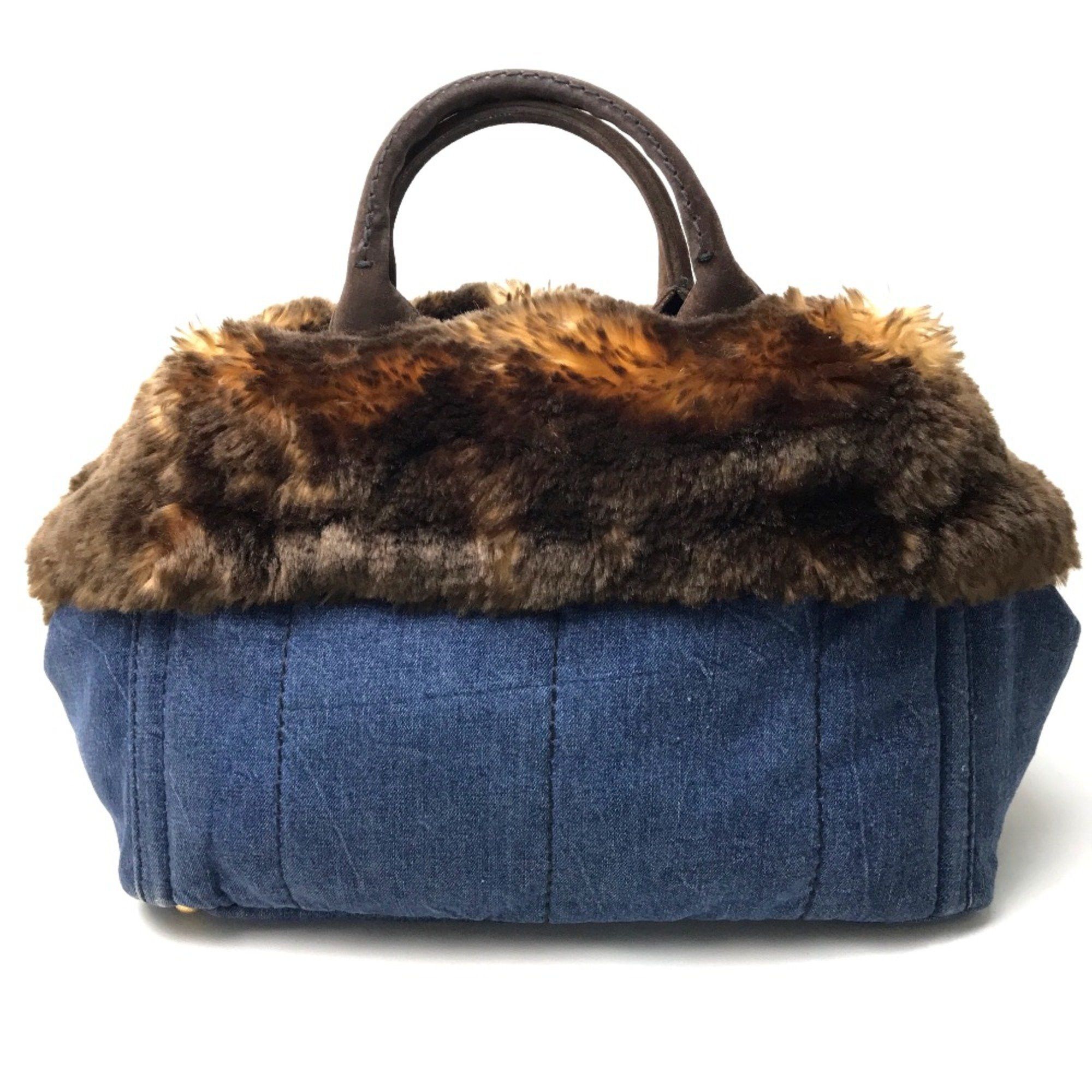 Prada PRADA BN2182 Fur with bag Bag Hand Bag Tote Bag blue blue Brown Size ONE SIZE - 2 Thumbnail