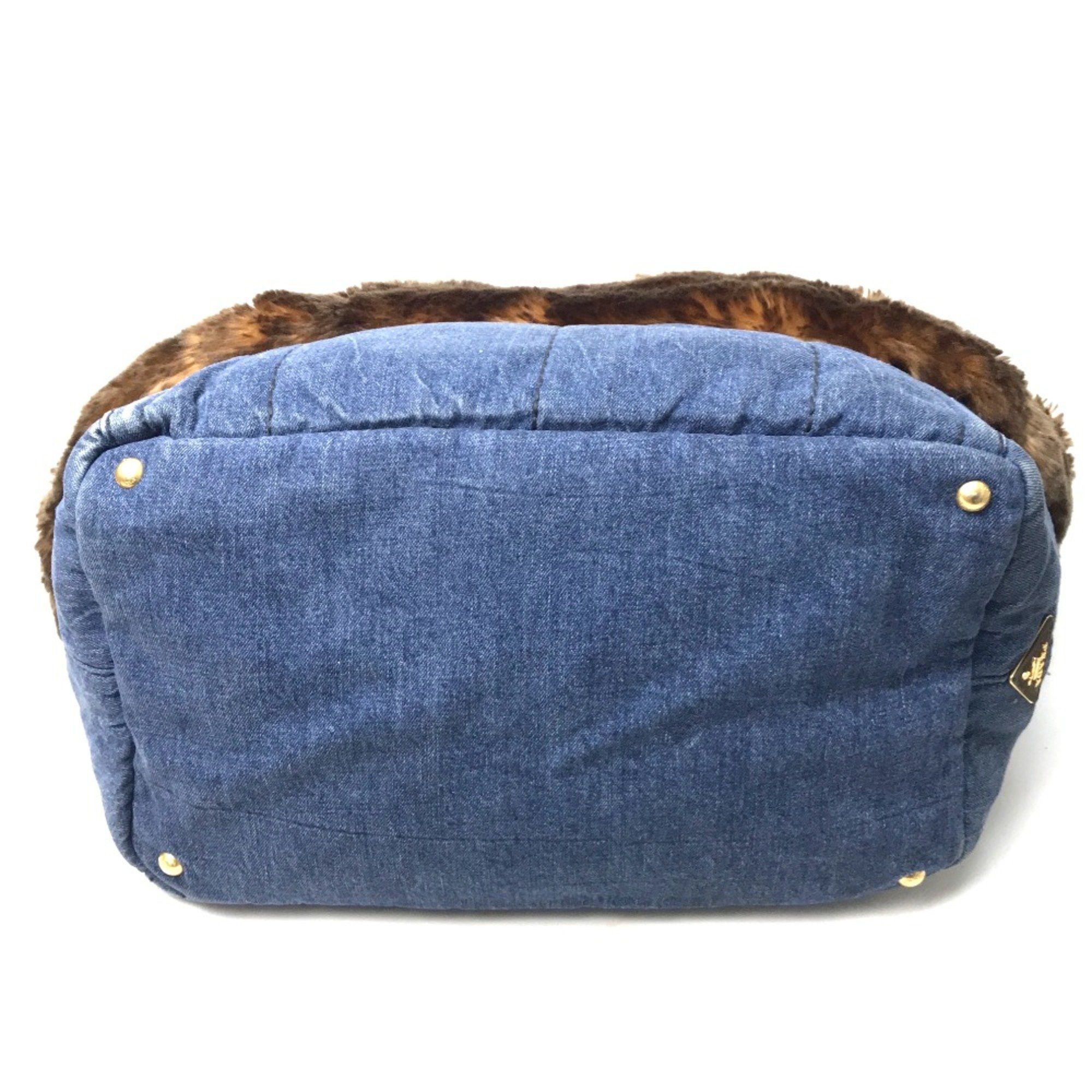Prada PRADA BN2182 Fur with bag Bag Hand Bag Tote Bag blue blue Brown Size ONE SIZE - 3 Thumbnail