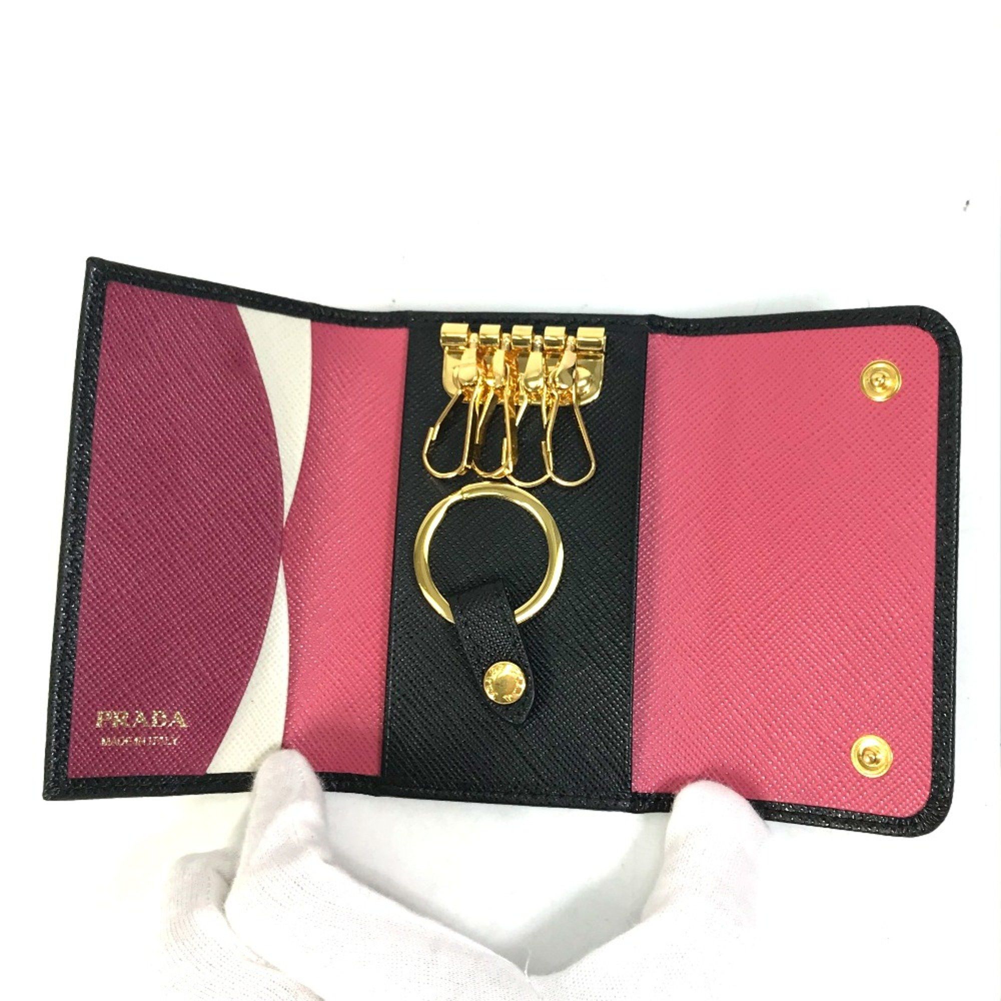 Prada PRADA 1PG004 Logo Multicolore 4-Ring Key Case Black x pink Size ONE SIZE - 3 Thumbnail