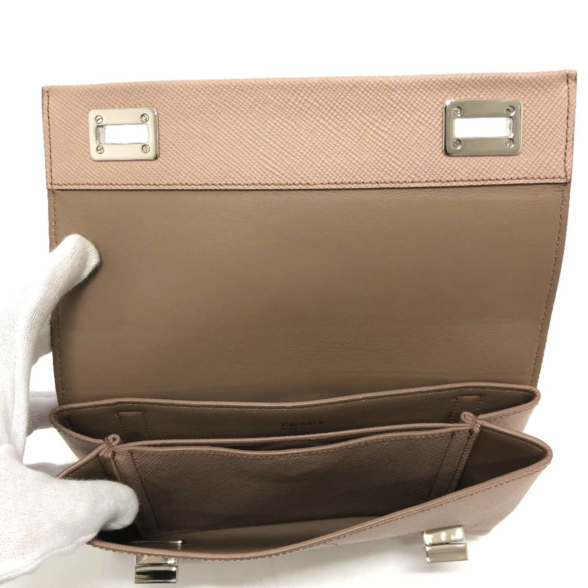 Prada PRADA BT955X logo/shoulder Bag Shoulder Bag Beige SilverHardware Size ONE SIZE - 9 Thumbnail
