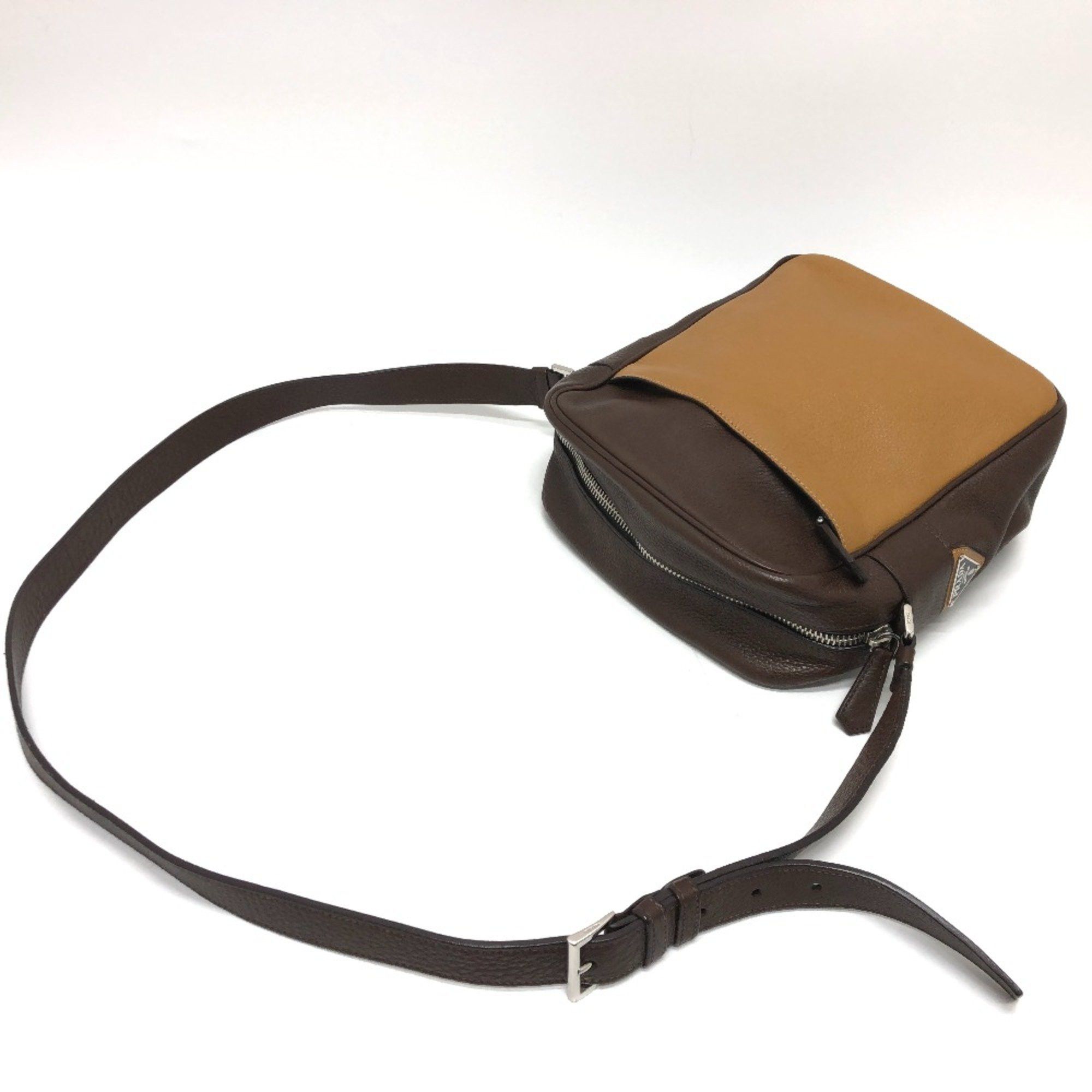 Prada PRADA Triangle logo bag shawl Crossbody Shoulder Bag Brown Beige Size ONE SIZE - 6 Thumbnail