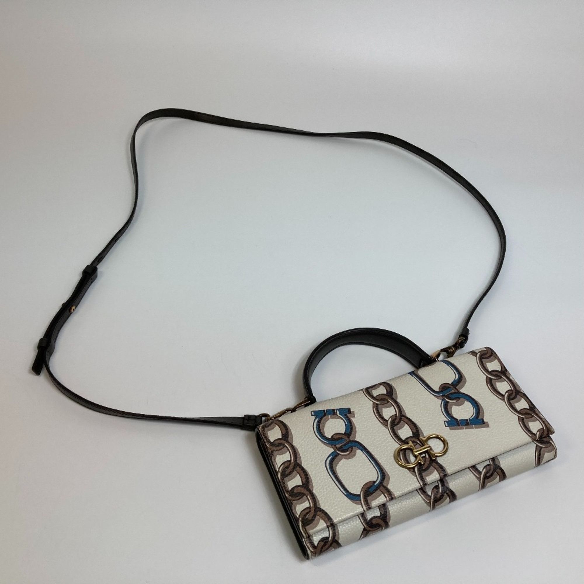 Salvatore Ferragamo Salvatore Ferragamo 2WAY Shoulder Bag Hand Bag WhiteBased GoldHardware Size ONE SIZE - 3 Thumbnail