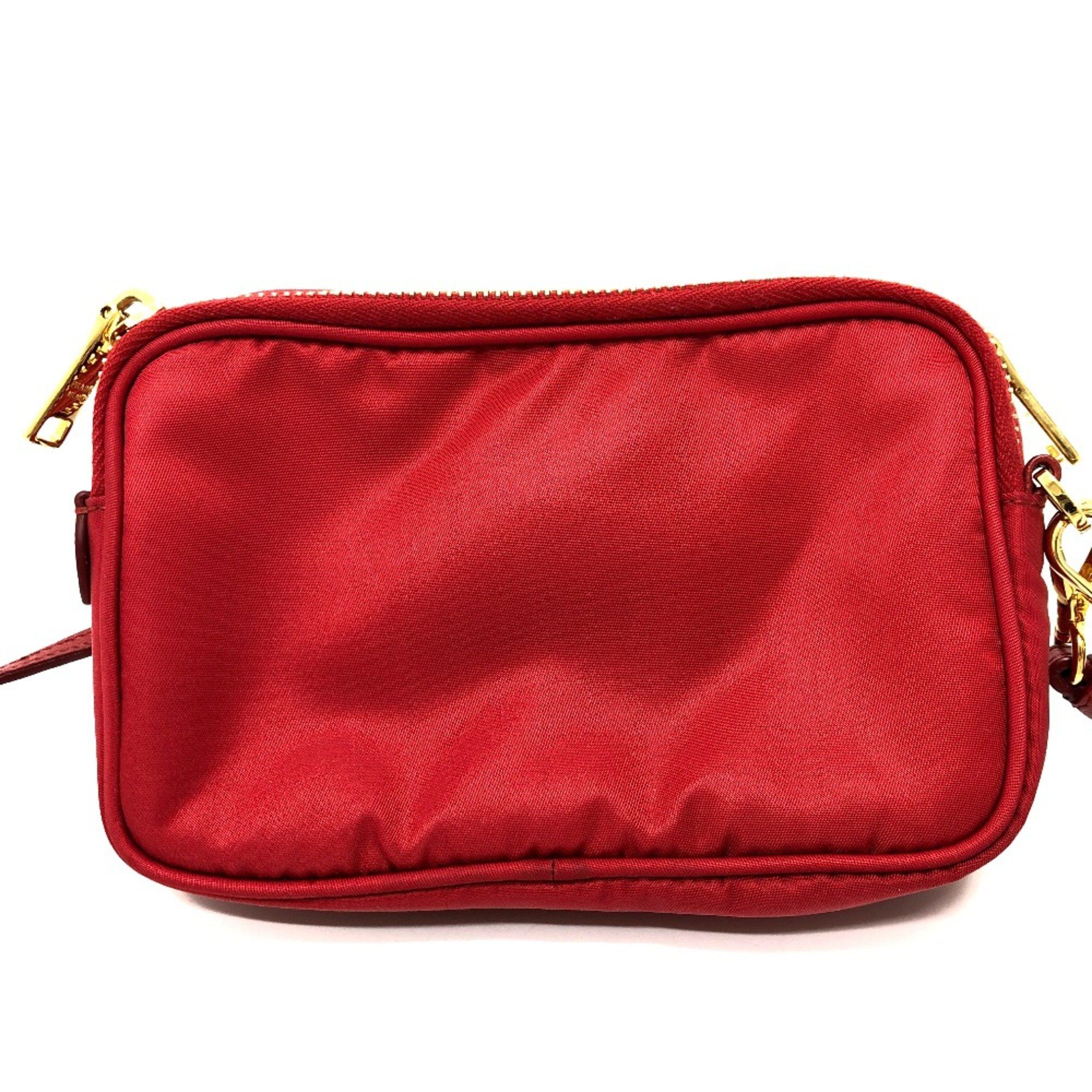 Prada PRADA triangle logo triangle logo plate Crossbody Pochette Shoulder Bag Red Size ONE SIZE - 2 Thumbnail