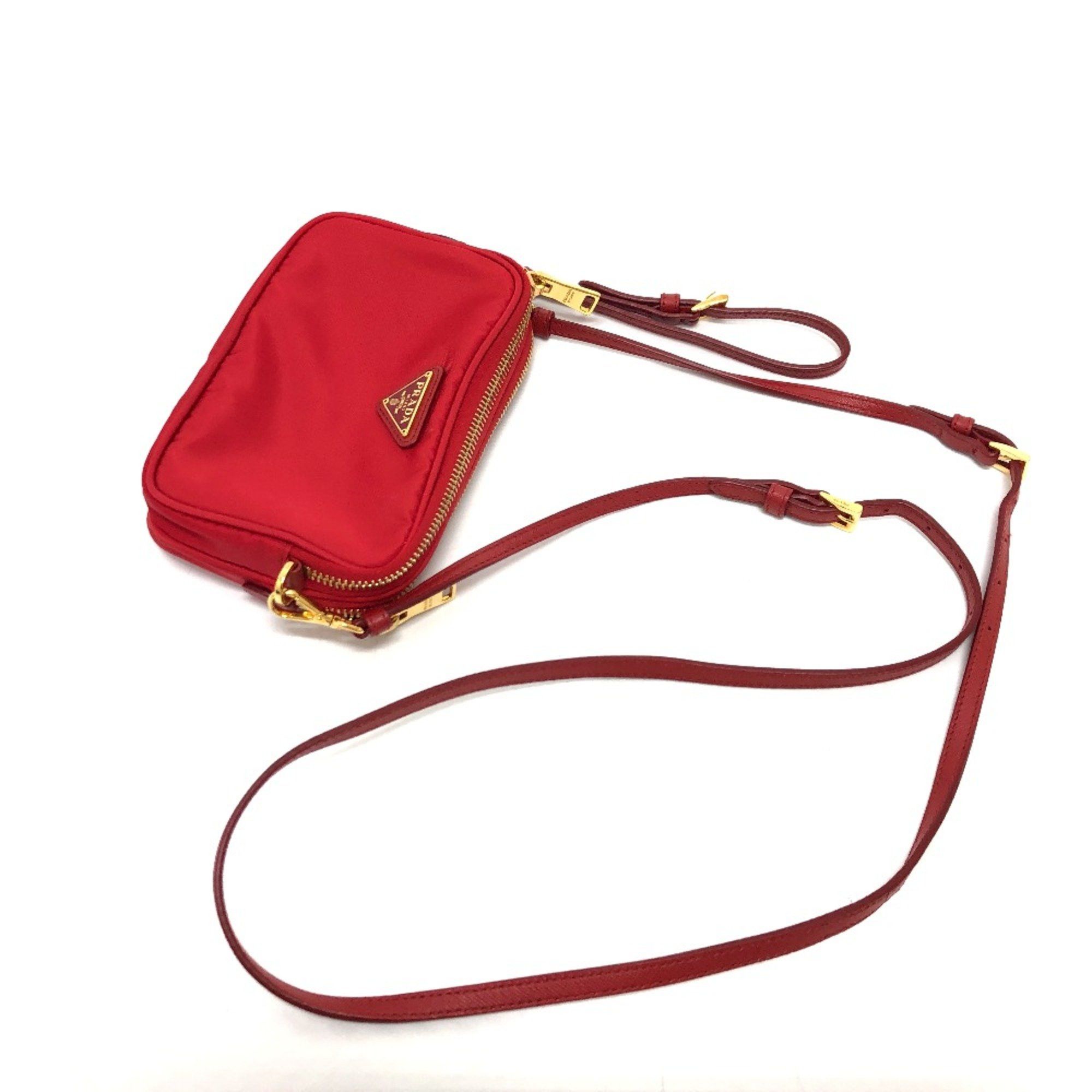 Prada PRADA triangle logo triangle logo plate Crossbody Pochette Shoulder Bag Red Size ONE SIZE - 3 Thumbnail